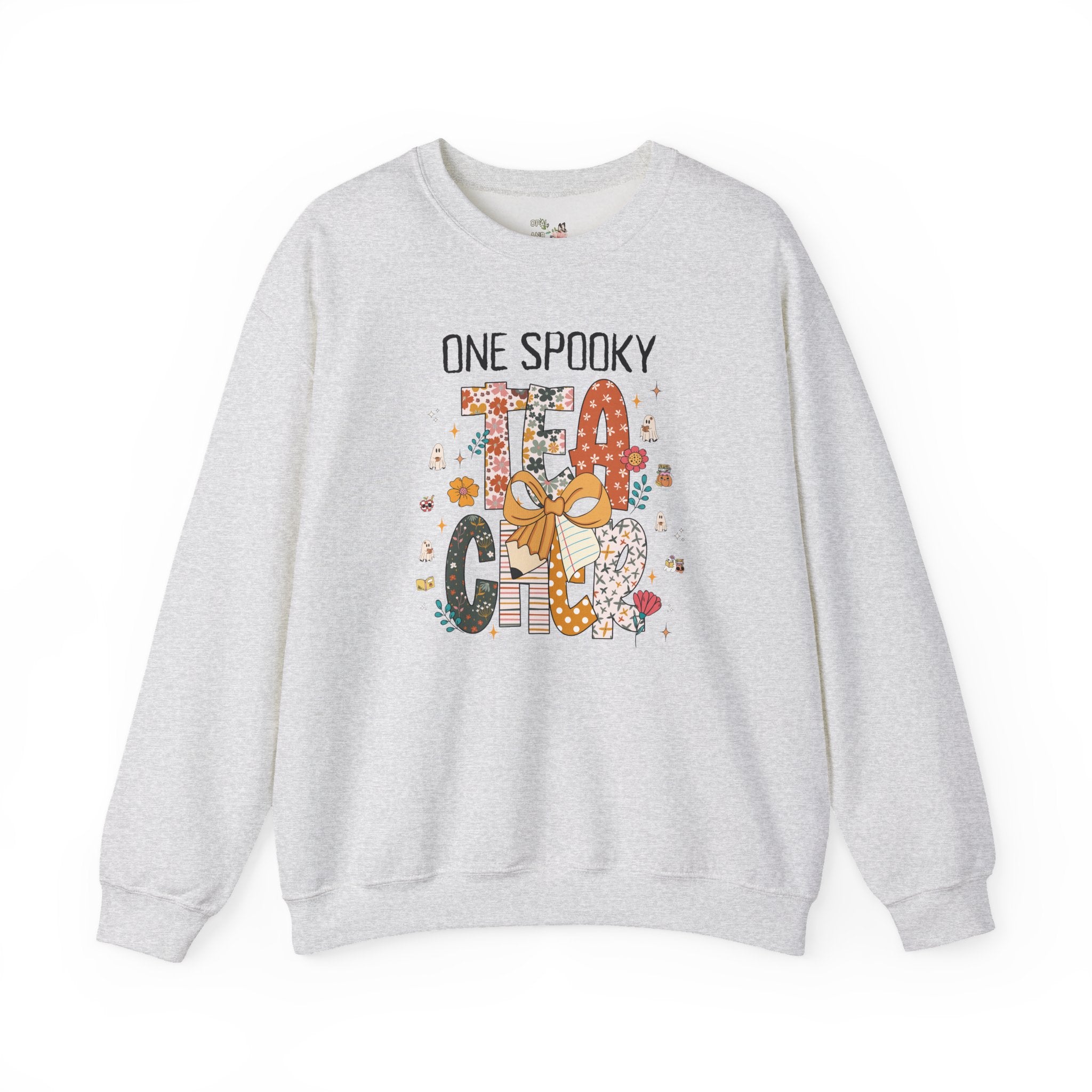 Teacher Halloween Sweatshirt for First Grade Teacher, Cute Kindergarten Crew Crewneck, Spooky Season, One Spooky Teacher Shirt with Ghosts - Opal and June