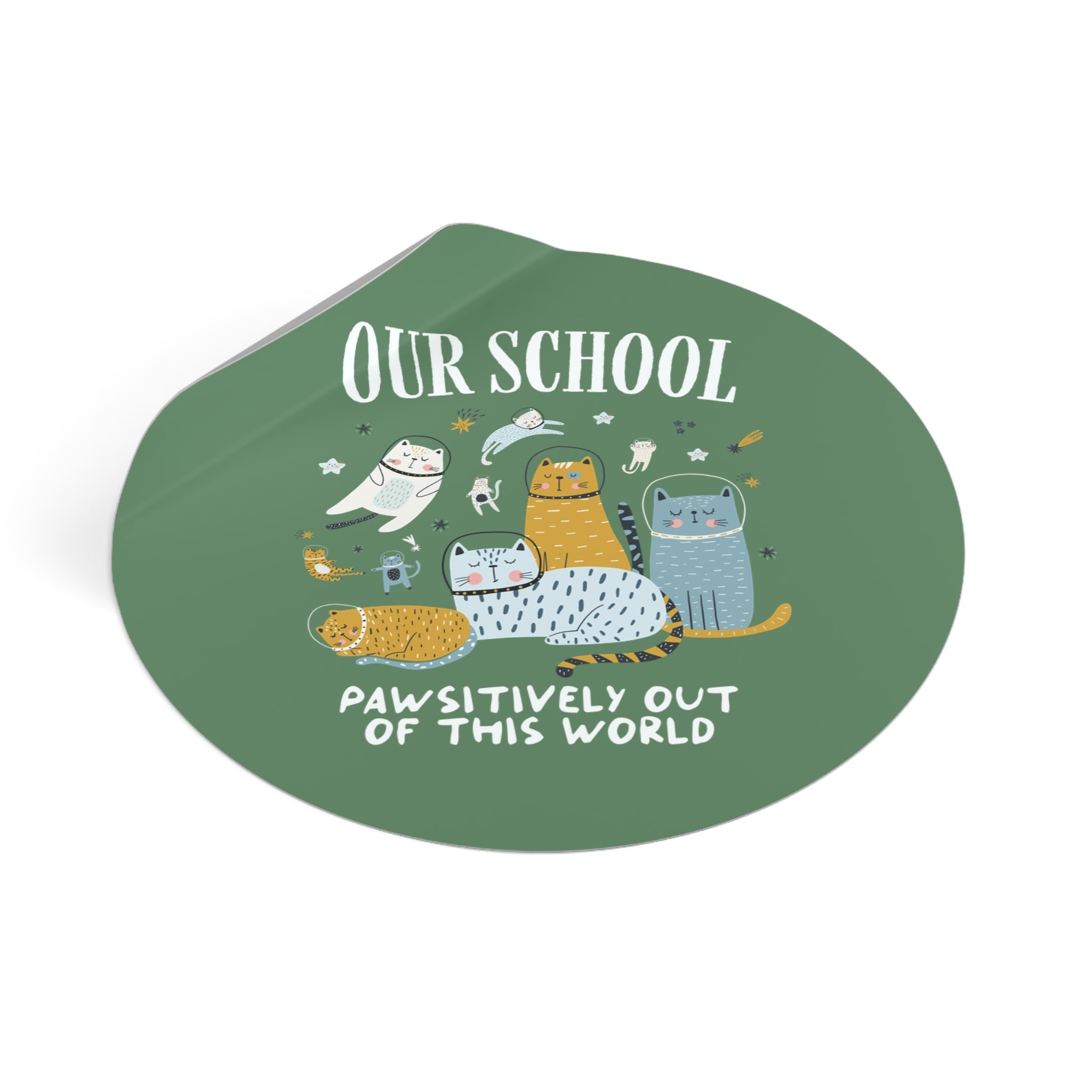 Teacher or School Office Staff Space Cat Sticker with Astronaut Kittens and Stars: Pawsitively Out of This World Teacher Team Sticker for Cat Lover - Opal and June