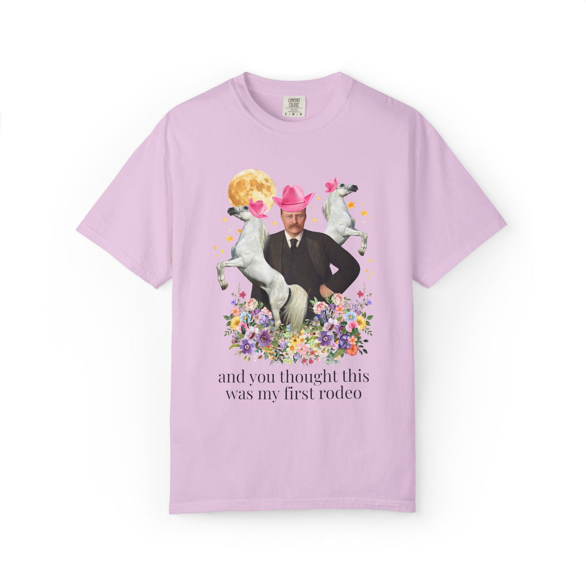 Teddy Roosevelt American History Horse Lover Tee Shirt with Flowers, Funny American History Animal Lover Kitschy Tee, 1900s President - Opal and June