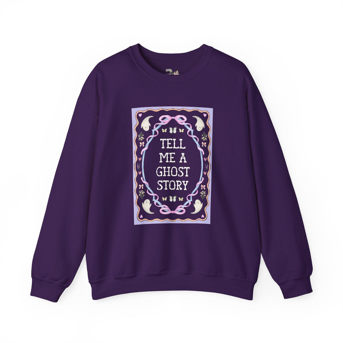 Tell Me a Ghost Story Cutecore Whimsy Halloween Sweatshirt for Friend Who Loves Ghost Stories, Spooky History Buff Crewneck with Ghosts - Opal and June
