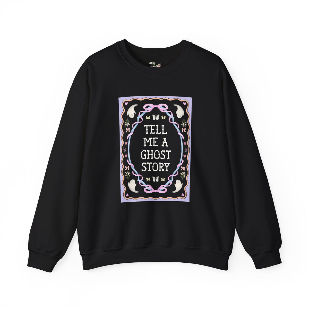 Tell Me a Ghost Story Cutecore Whimsy Halloween Sweatshirt for Friend Who Loves Ghost Stories, Spooky History Buff Crewneck with Ghosts - Opal and June