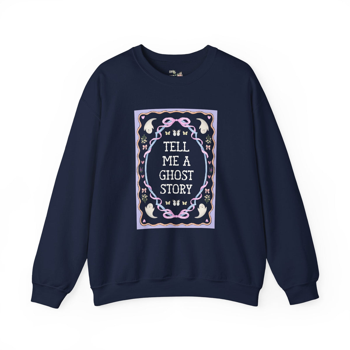 Tell Me a Ghost Story Cutecore Whimsy Halloween Sweatshirt for Friend Who Loves Ghost Stories, Spooky History Buff Crewneck with Ghosts - Opal and June