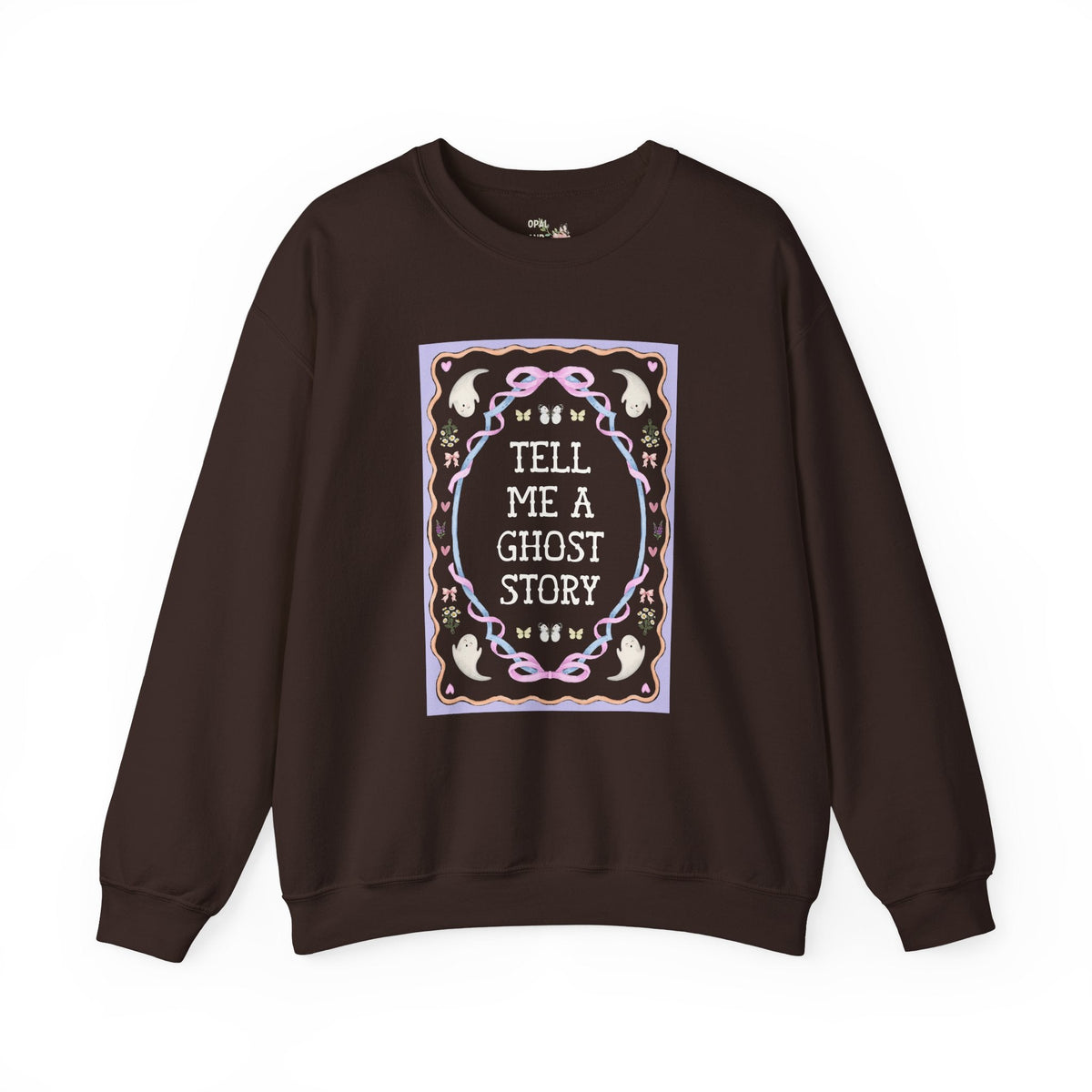 Tell Me a Ghost Story Cutecore Whimsy Halloween Sweatshirt for Friend Who Loves Ghost Stories, Spooky History Buff Crewneck with Ghosts - Opal and June