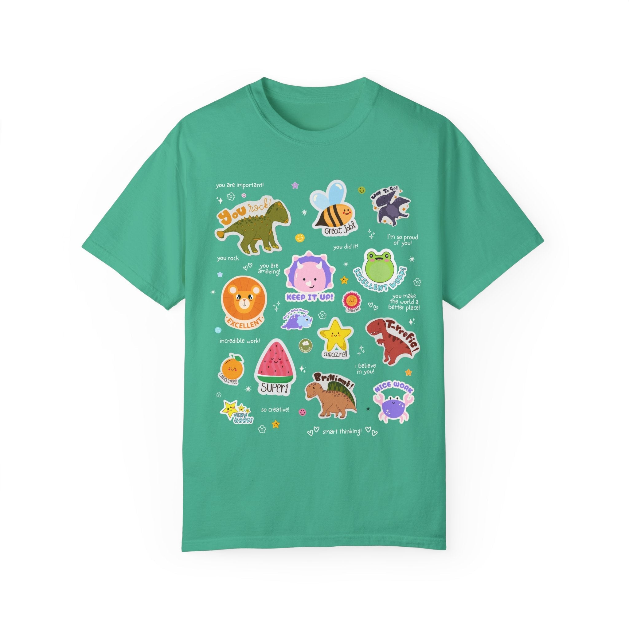 Testing Day Teacher T-Shirt with Adorable 90s Aesthetic Stickers, Positive Affirmation Sayings for Encouraging Students, First Second Grade - Opal and June