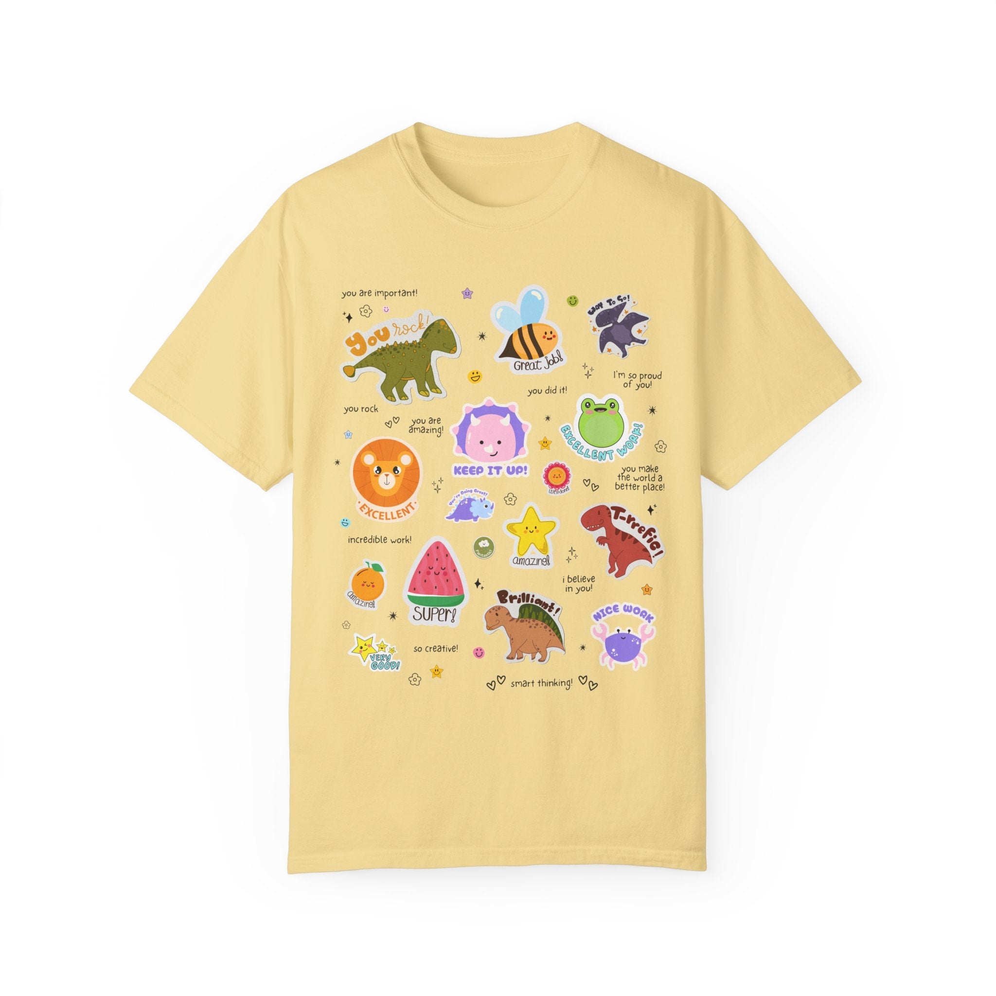 Testing Day Teacher T-Shirt with Adorable 90s Aesthetic Stickers, Positive Affirmation Sayings for Encouraging Students, First Second Grade - Opal and June