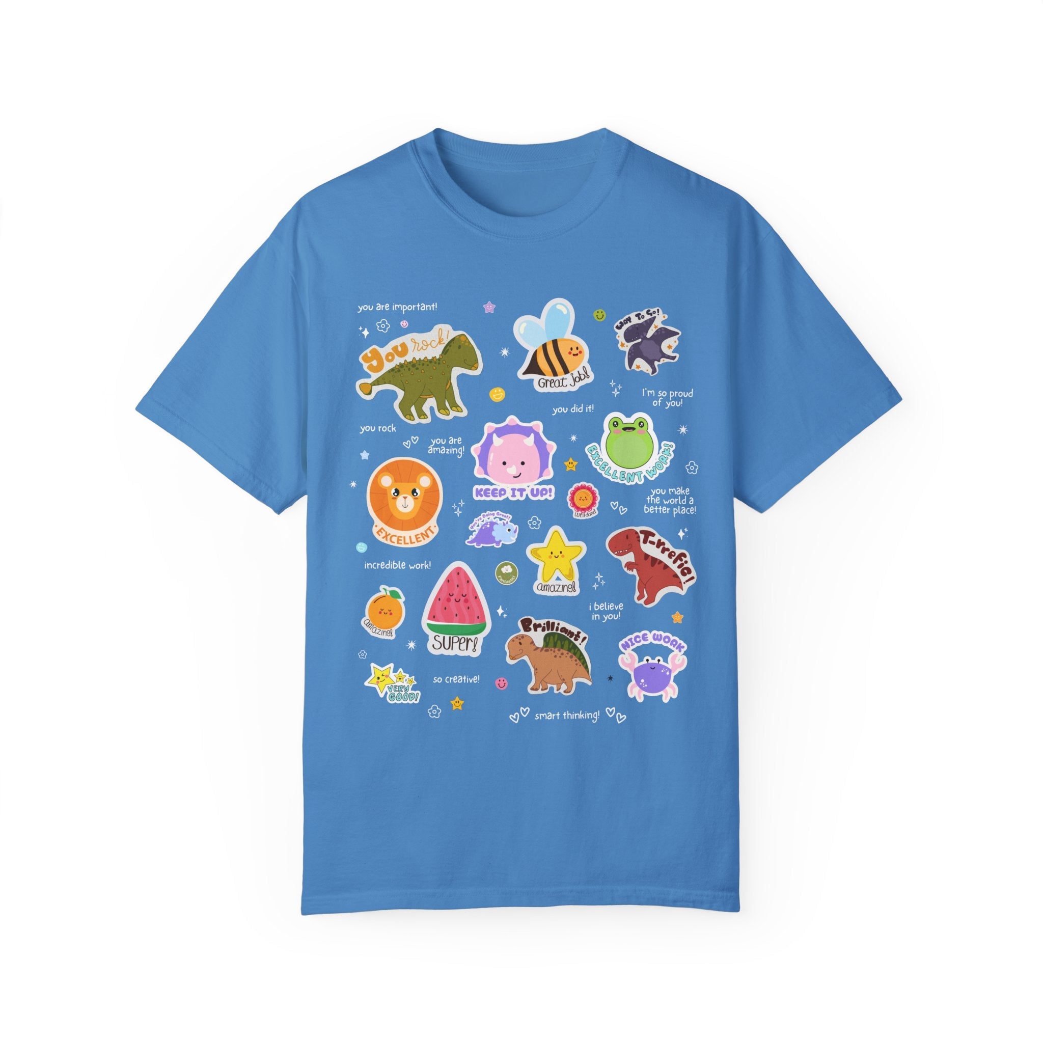 Testing Day Teacher T-Shirt with Adorable 90s Aesthetic Stickers, Positive Affirmation Sayings for Encouraging Students, First Second Grade - Opal and June