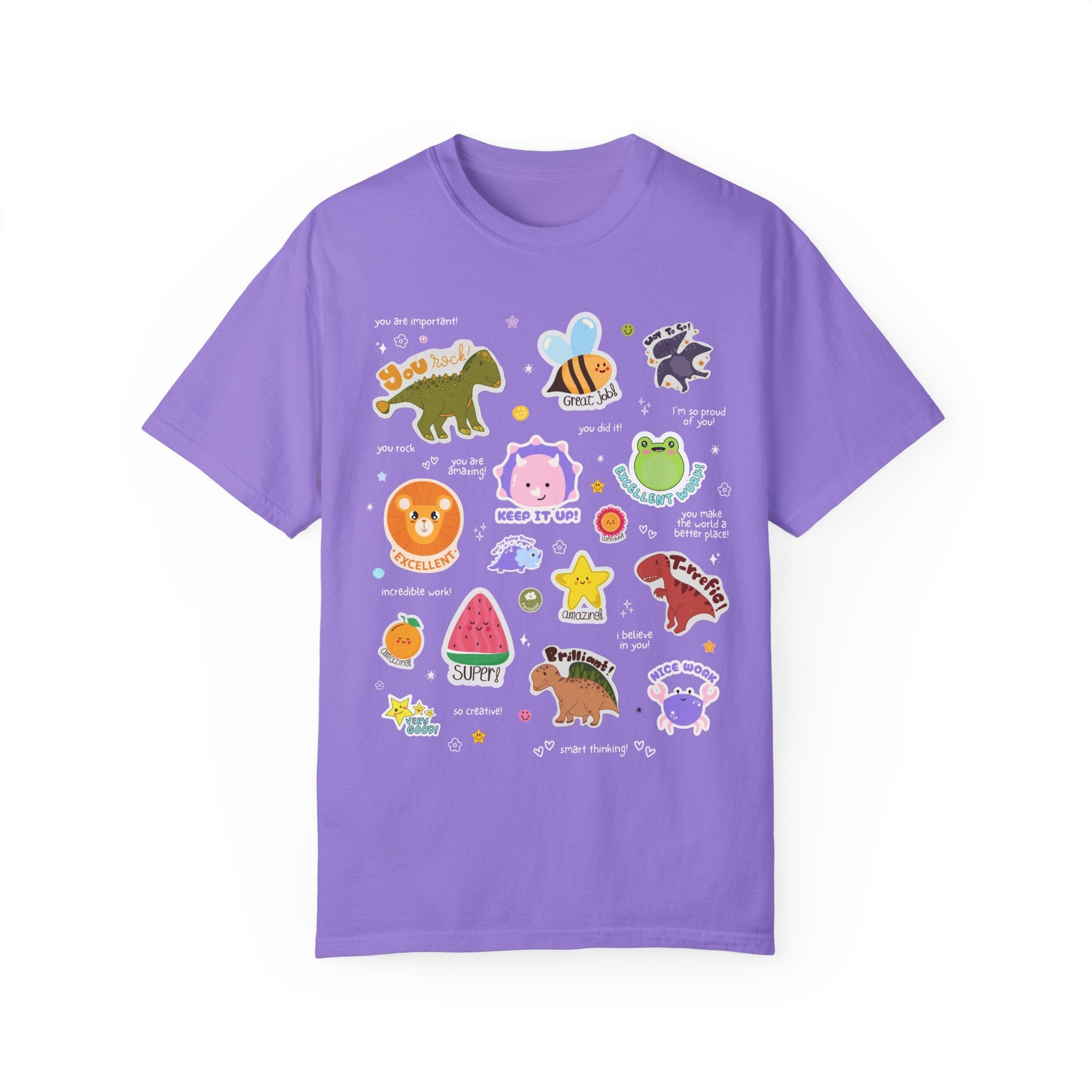 Testing Day Teacher T-Shirt with Adorable 90s Aesthetic Stickers, Positive Affirmation Sayings for Encouraging Students, First Second Grade - Opal and June