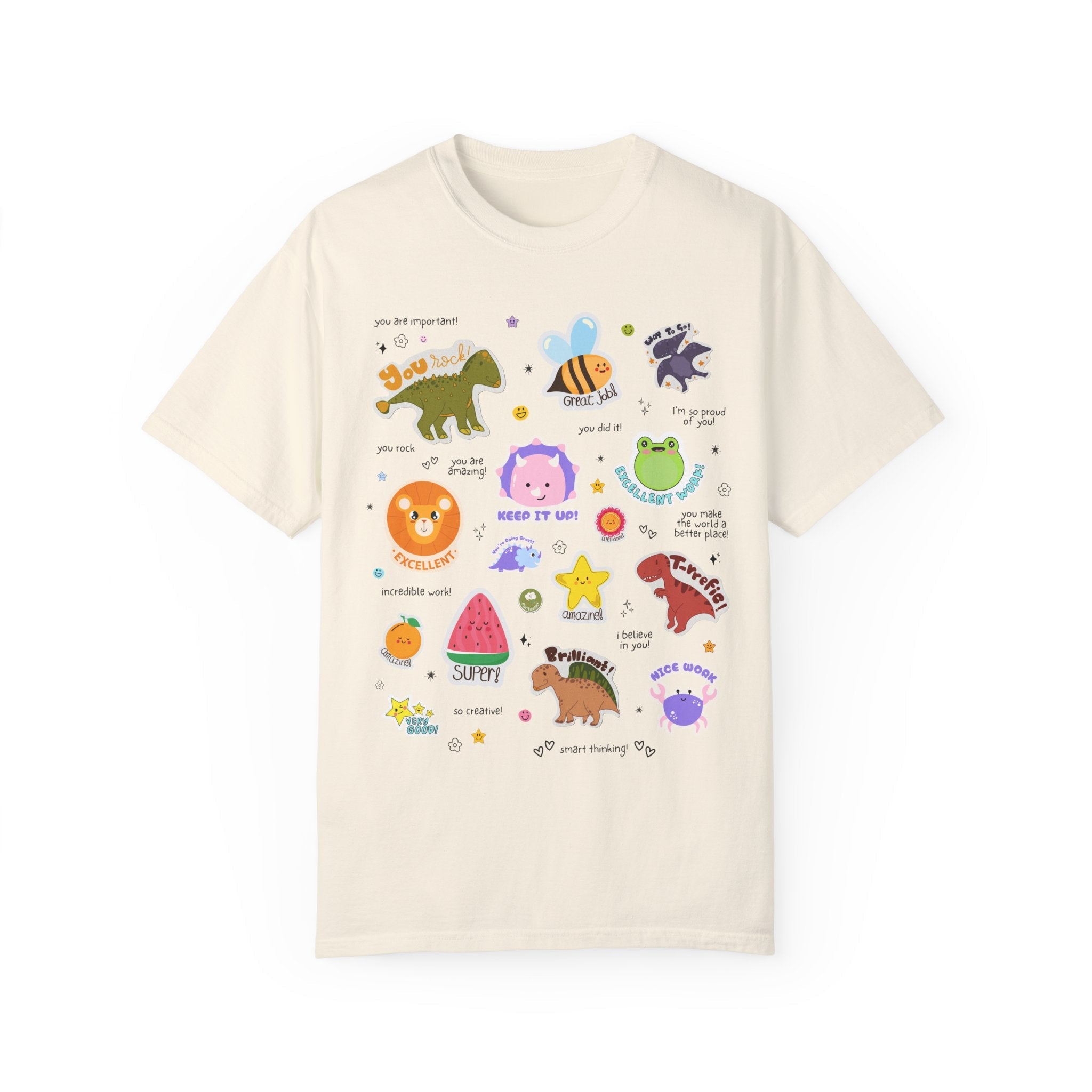 Testing Day Teacher T-Shirt with Adorable 90s Aesthetic Stickers, Positive Affirmation Sayings for Encouraging Students, First Second Grade - Opal and June