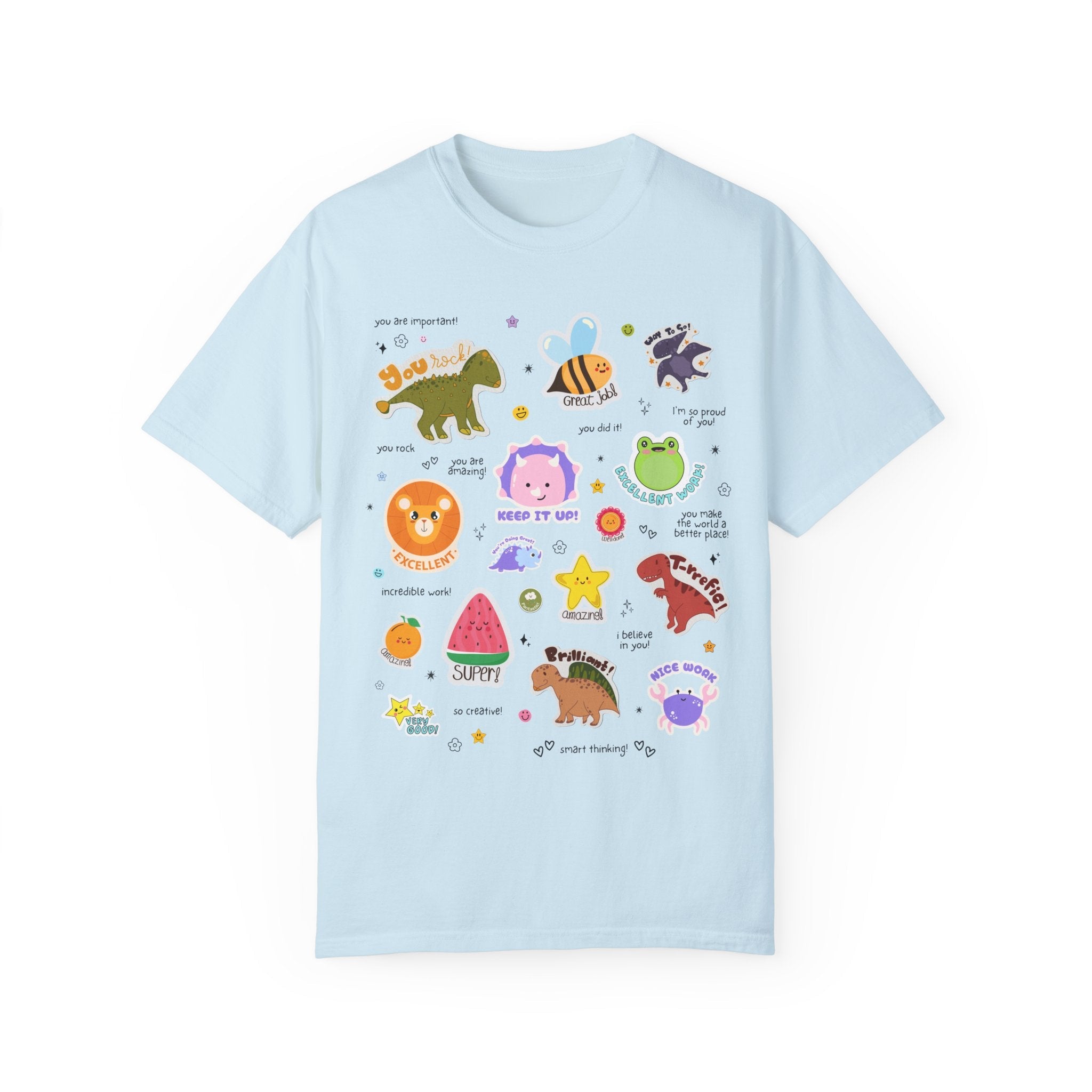 Testing Day Teacher T-Shirt with Adorable 90s Aesthetic Stickers, Positive Affirmation Sayings for Encouraging Students, First Second Grade - Opal and June