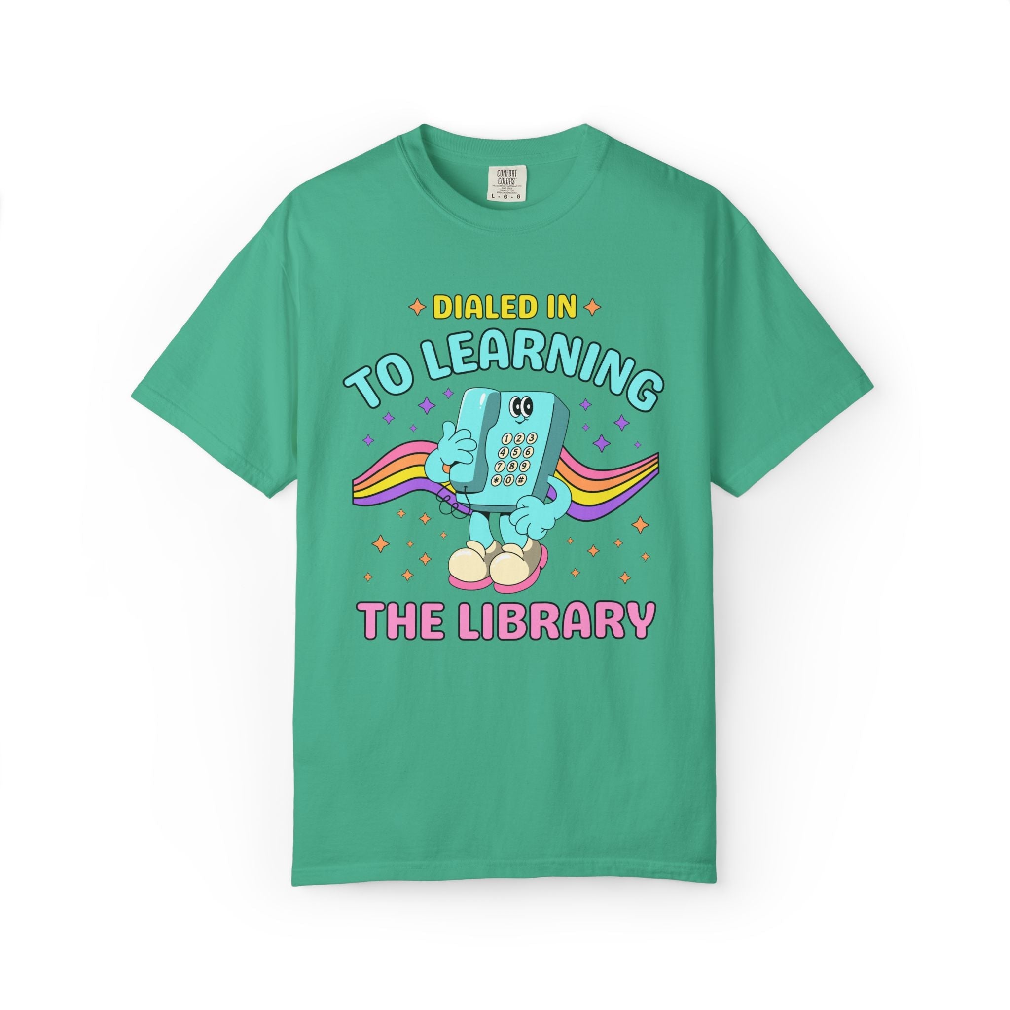 The Library Dialed Into Learning Retro School Subject T-Shirt for Teachers: Cute and Funny Matching Teacher, Back to School, Testing Day - Opal and June