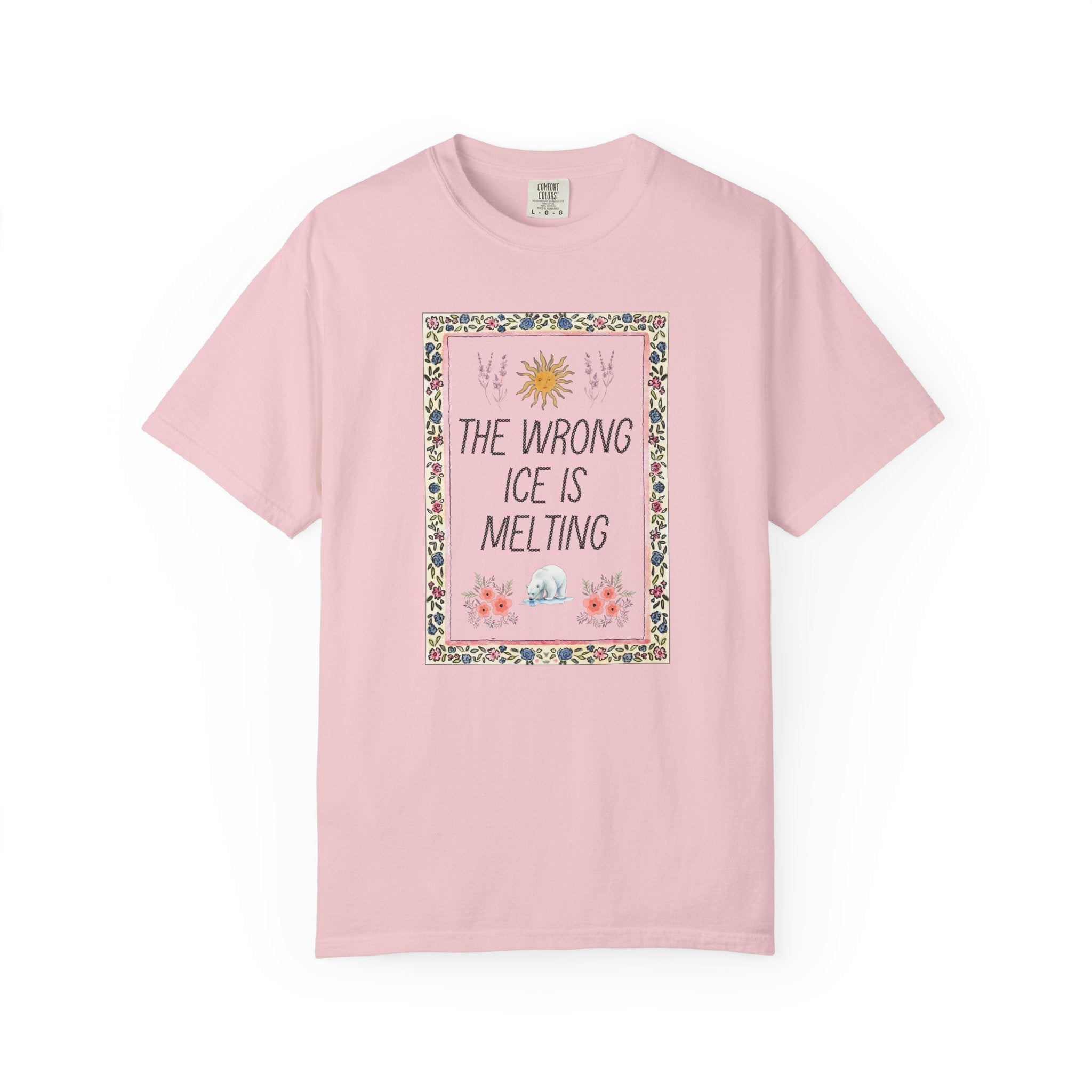 The Wrong Ice is Melting: No Human is Illegal Equal Rights T-Shirt, Political Leftist Global Warming Floral Tee with Polar Bear and Flowers - Opal and June