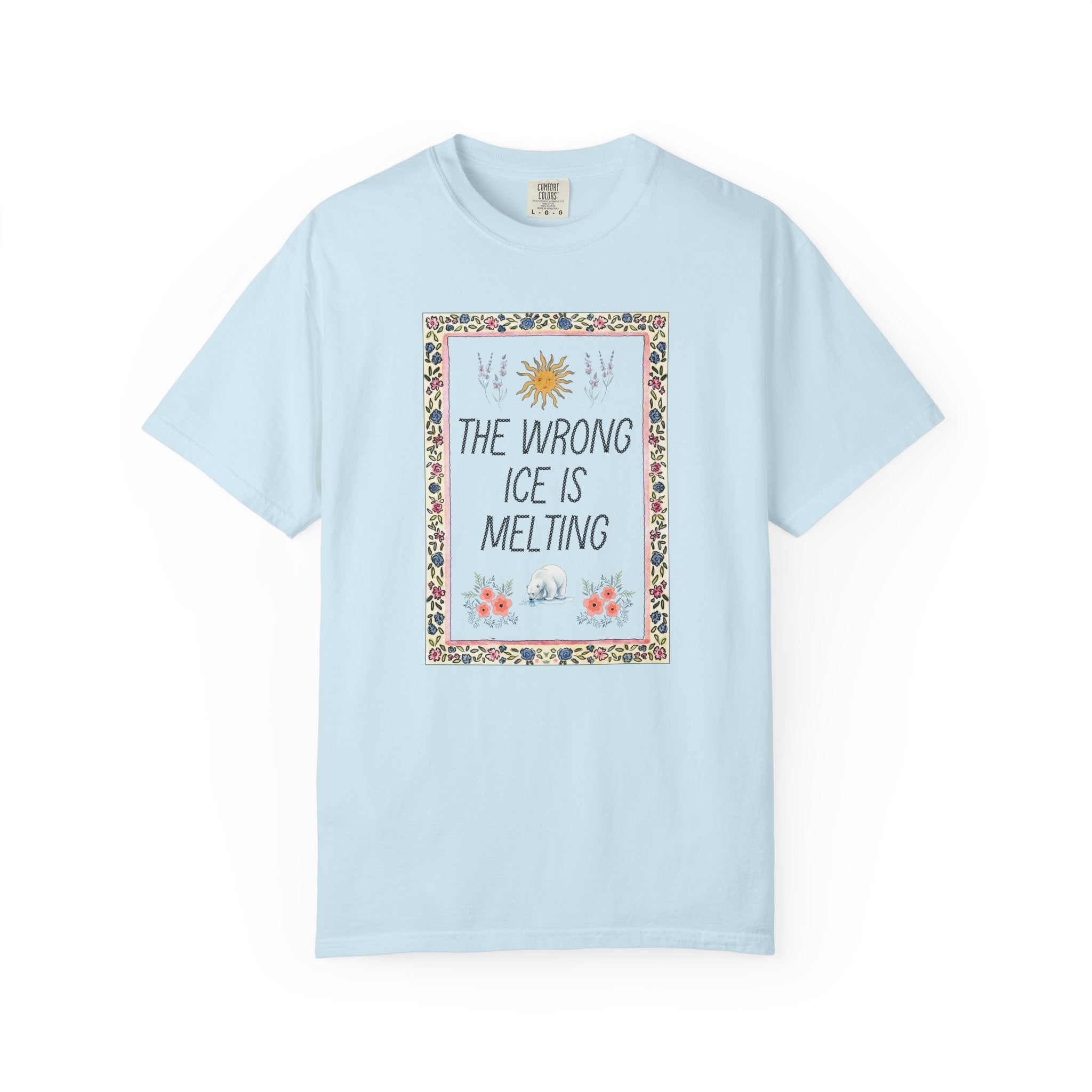 The Wrong Ice is Melting: No Human is Illegal Equal Rights T-Shirt, Political Leftist Global Warming Floral Tee with Polar Bear and Flowers - Opal and June