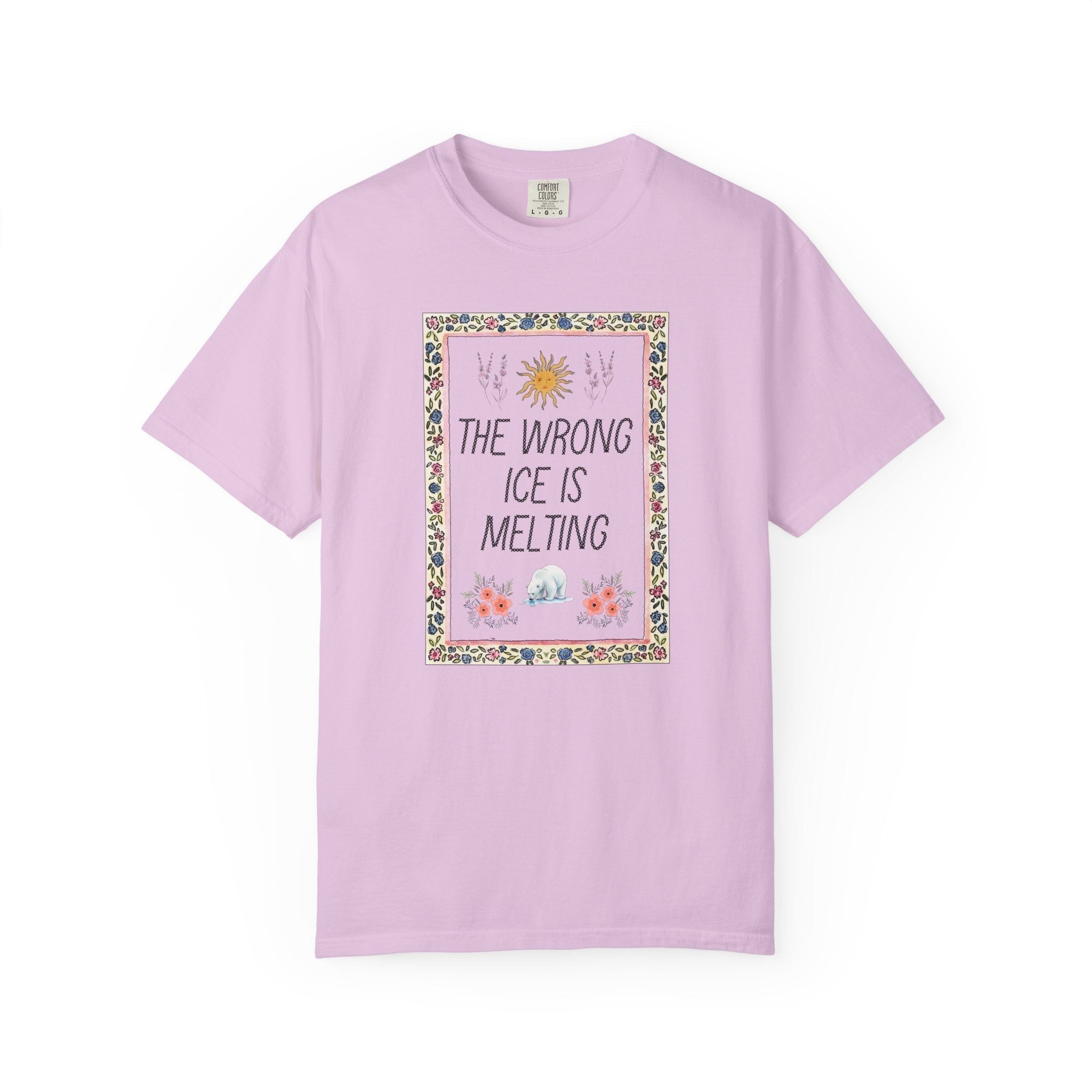 The Wrong Ice is Melting: No Human is Illegal Equal Rights T-Shirt, Political Leftist Global Warming Floral Tee with Polar Bear and Flowers - Opal and June