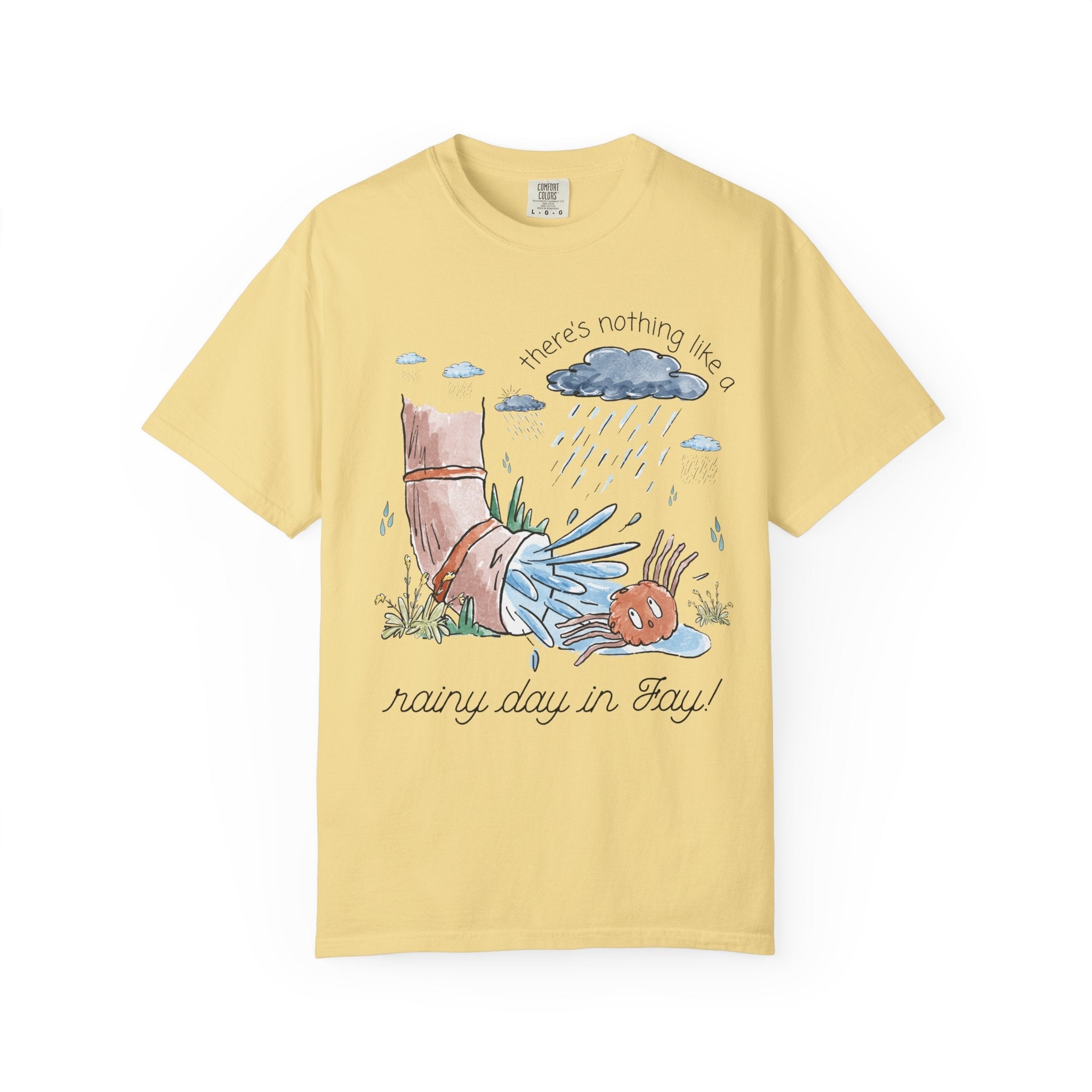 There's Nothing Like a Rainy Day in Fay: Cute Fayetteville Arkansas Tee Shirt with Spider, Silly Cottagecore Tee, Northwest Arkansas - Opal and June