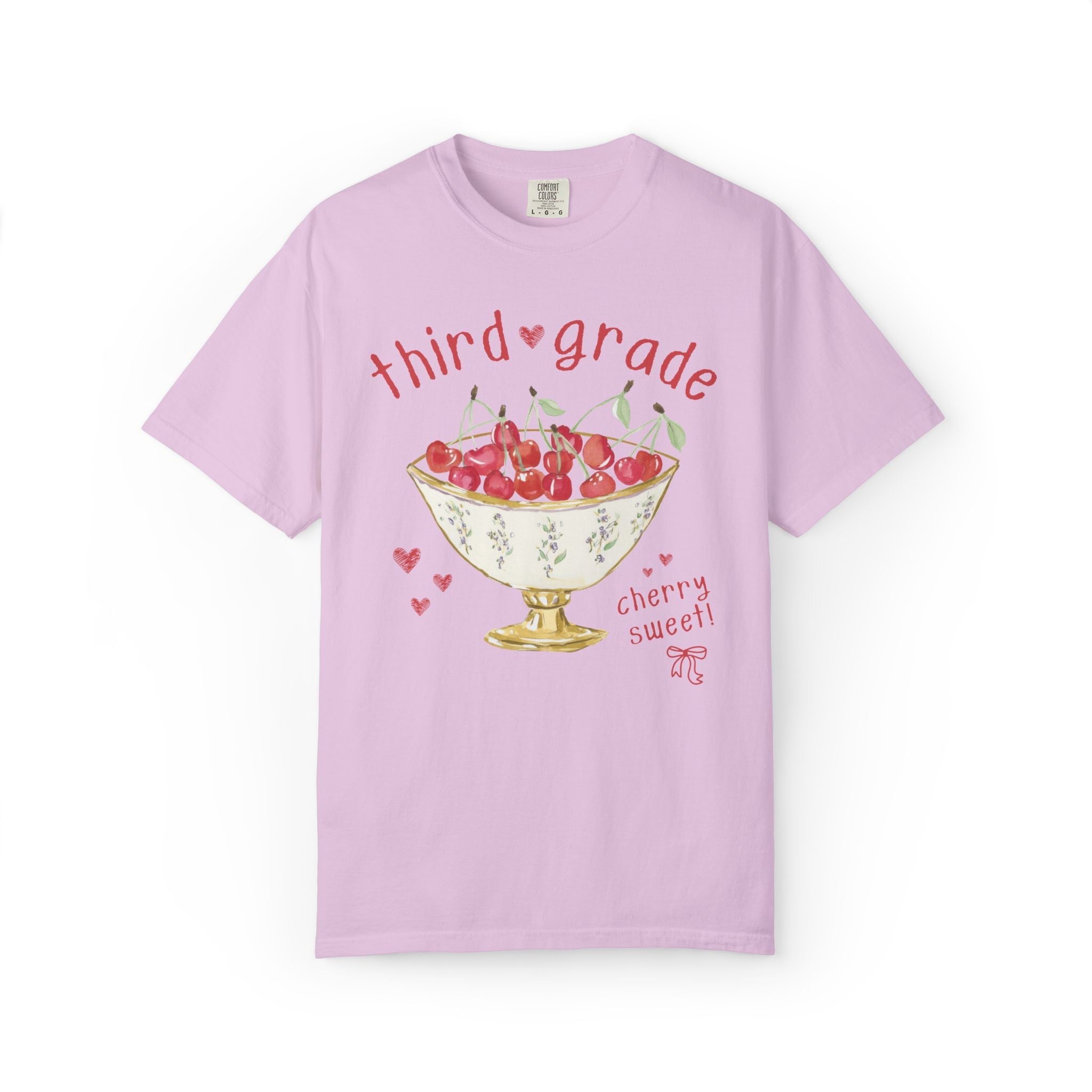 Third Grade: Cherry Sweet! | Cute Fruit Lover Back to School T-Shirt, Matching Teacher Team Tee with Soft Girl Style Cottagecore Aesthetic - Opal and June
