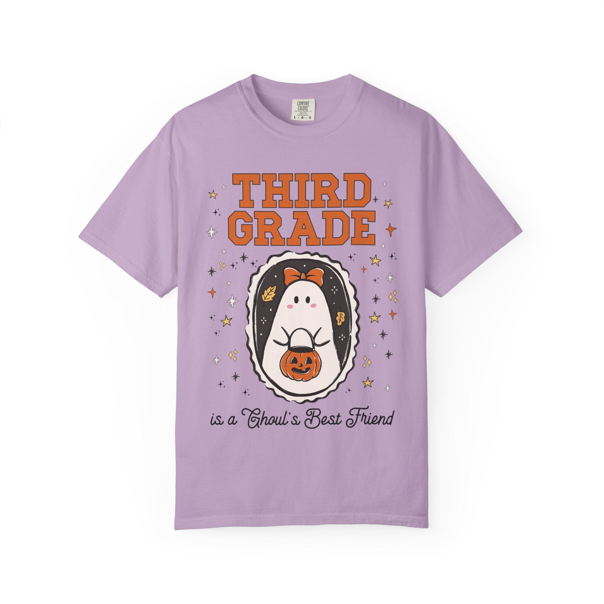 Third Grade Halloween Teacher Tee Shirt with Stars, Cute Ghost Lover Tee for Fall, Matching Third Grade Crew Halloween Tee, 90s Throwback - Opal and June