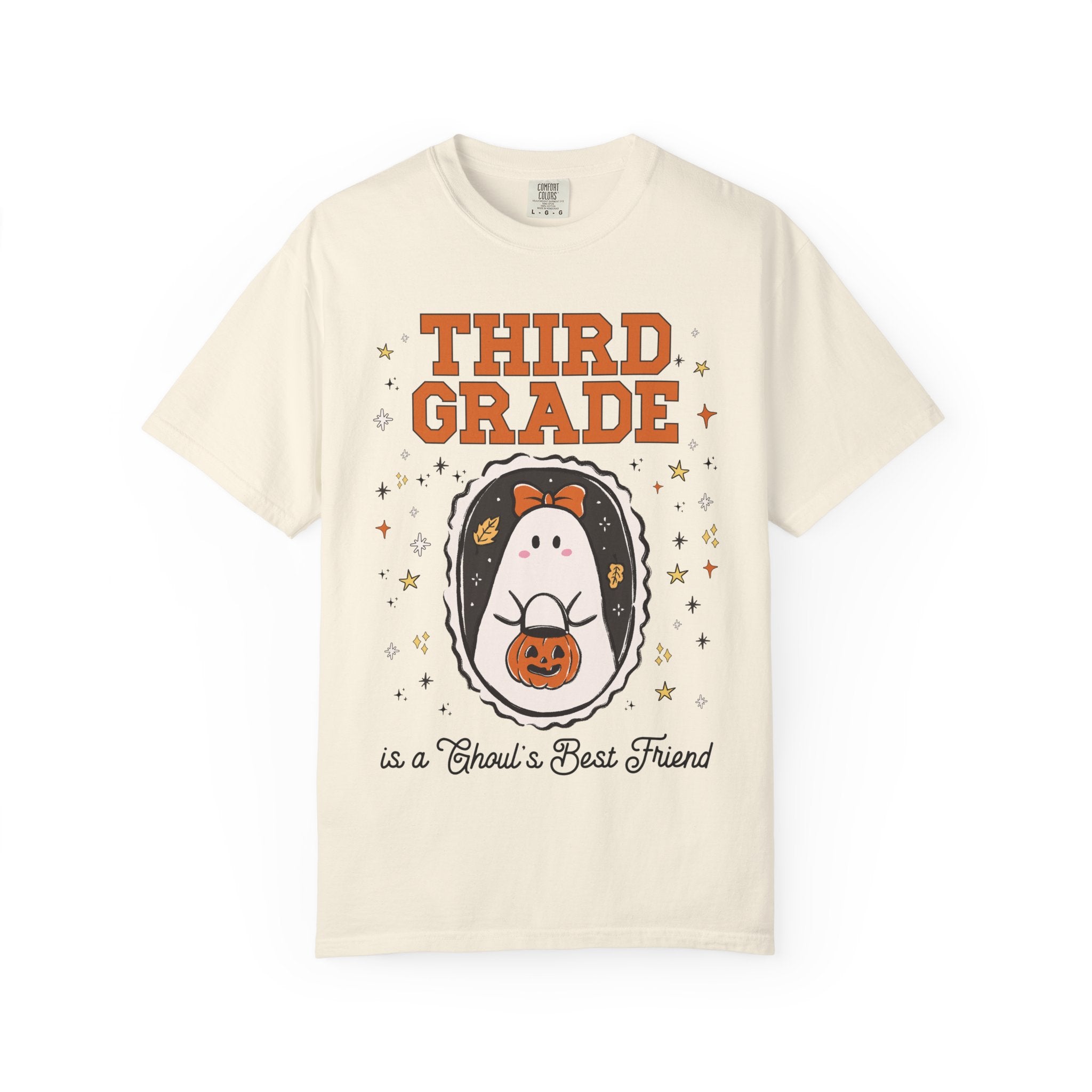 Third Grade Halloween Teacher Tee Shirt with Stars, Cute Ghost Lover Tee for Fall, Matching Third Grade Crew Halloween Tee, 90s Throwback - Opal and June
