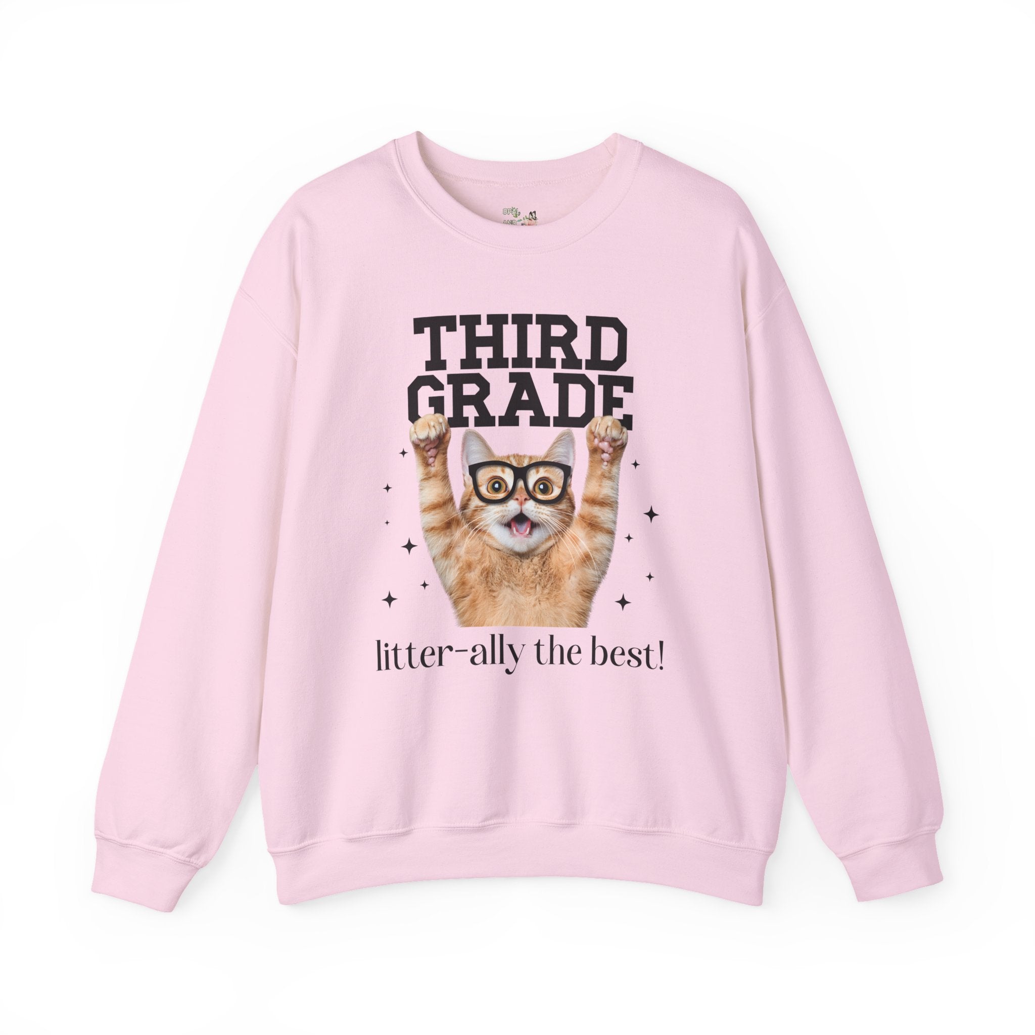 Third Grade Teacher Cat Lover Sweatshirt for Back to School, Funny Saying Cat Mom or Cat Dad Gift, First Day of School Teacher Team Shirt - Opal and June