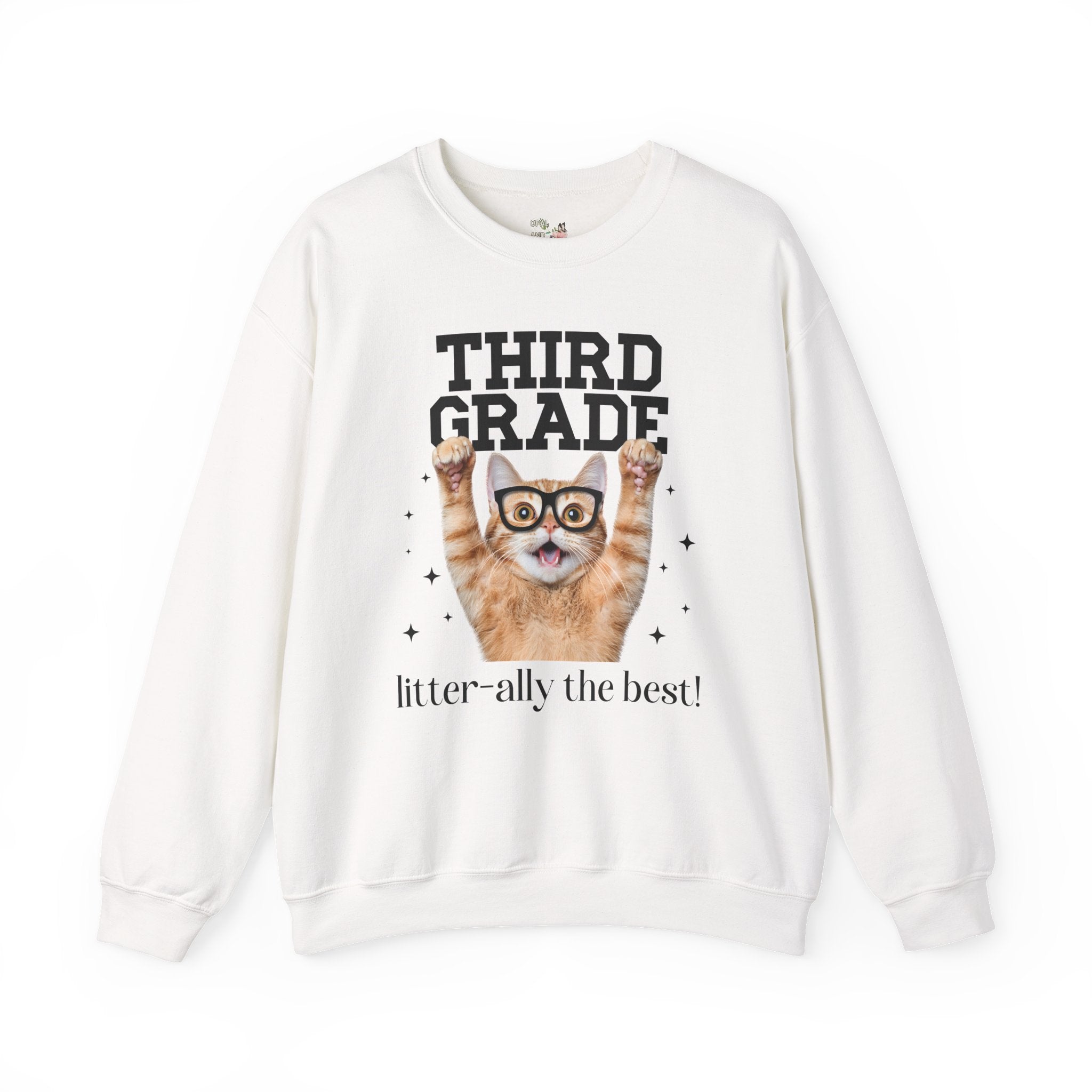 Third Grade Teacher Cat Lover Sweatshirt for Back to School, Funny Saying Cat Mom or Cat Dad Gift, First Day of School Teacher Team Shirt - Opal and June