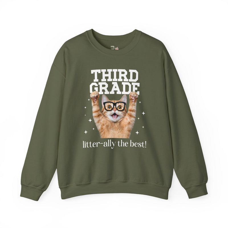 Third Grade Teacher Cat Lover Sweatshirt for Back to School, Funny Saying Cat Mom or Cat Dad Gift, First Day of School Teacher Team Shirt - Opal and June
