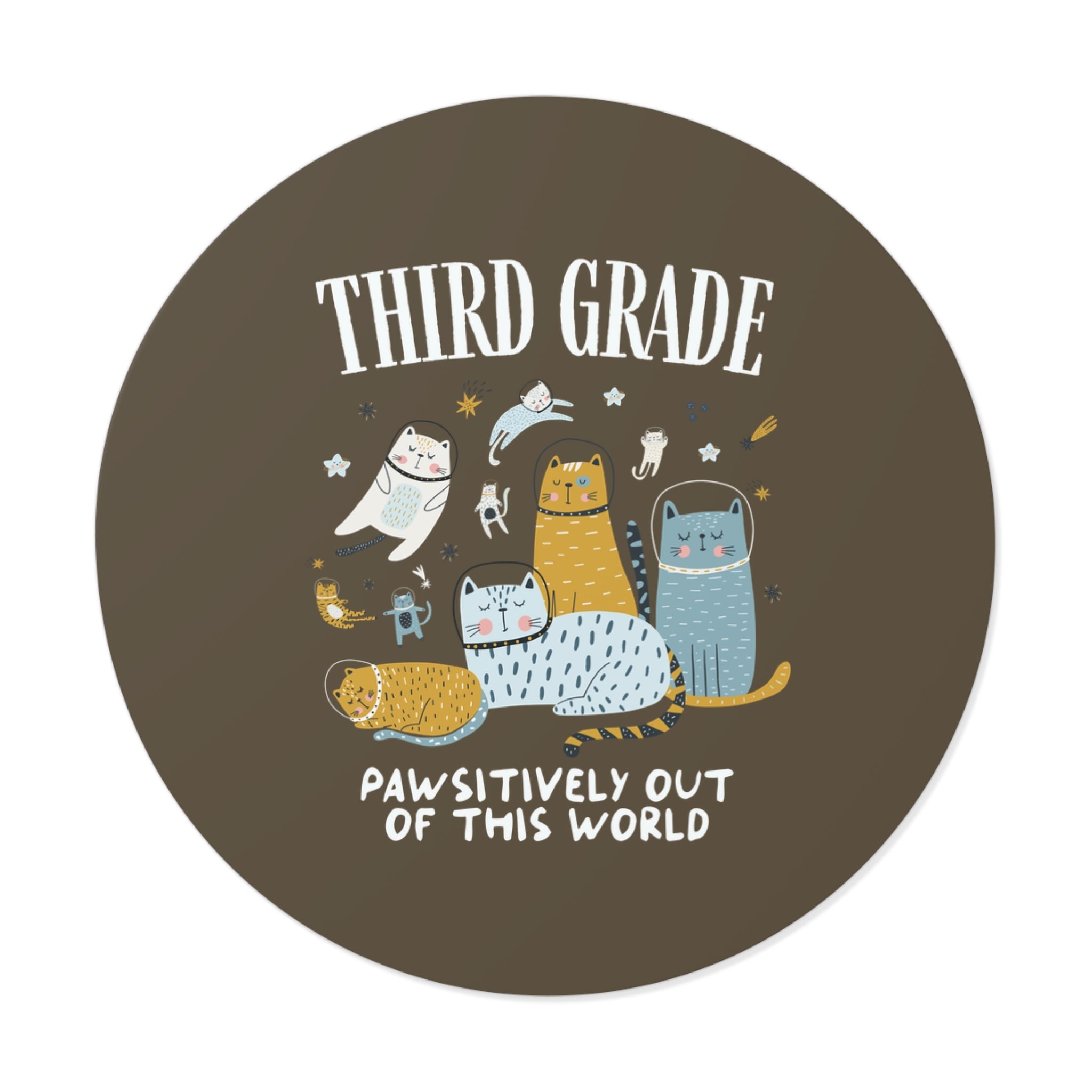 Third Grade Teacher Space Cat Sticker with Astronaut Kittens and Stars: Pawsitively Out of This World Teacher Team Sticker for Cat Lover - Opal and June