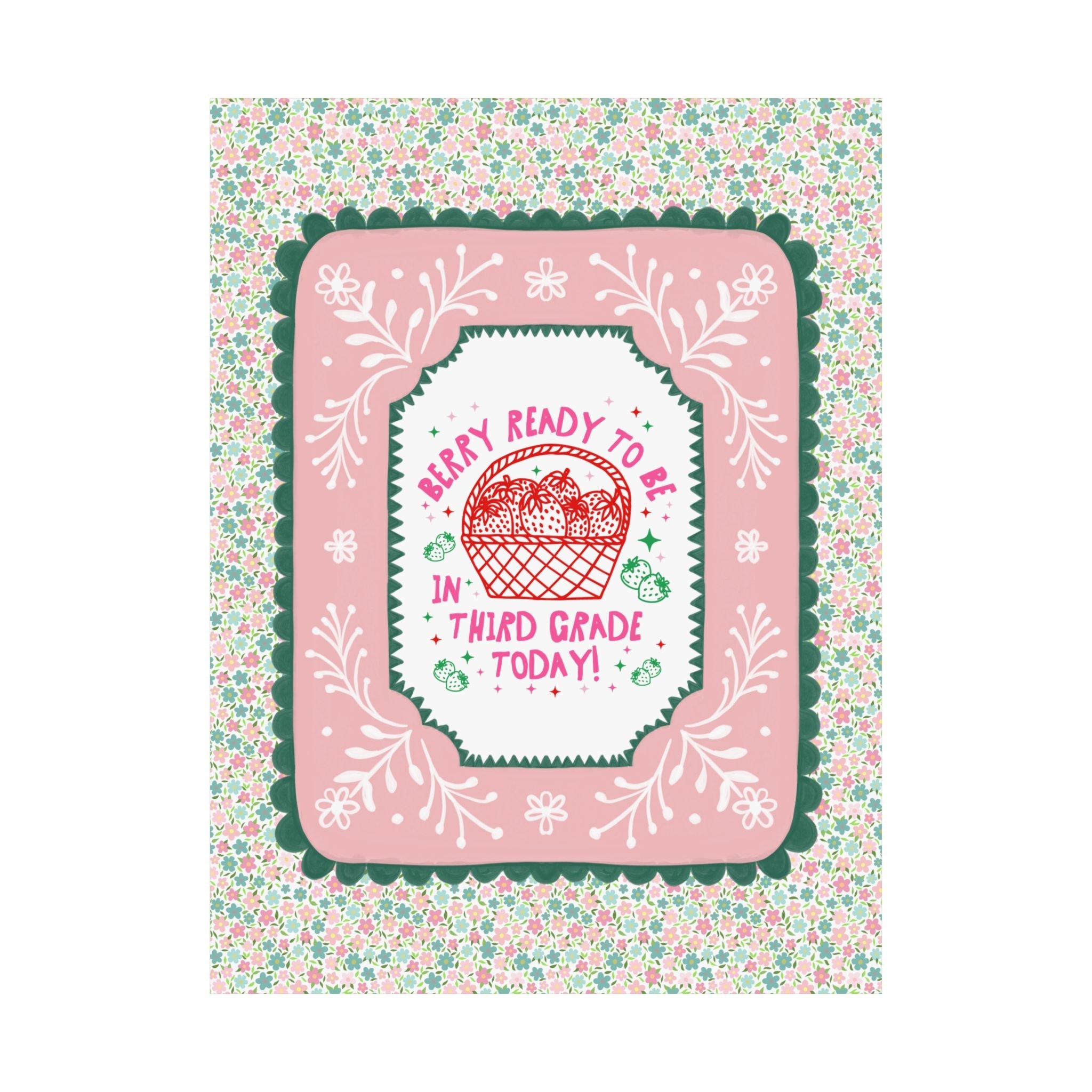 Third Grade Teacher Strawberry Basket Poster Print, Back to School: Berry Ready, Colorful 90s Aesthetic Matching Teacher Wall Decor, New School Year - Opal and June