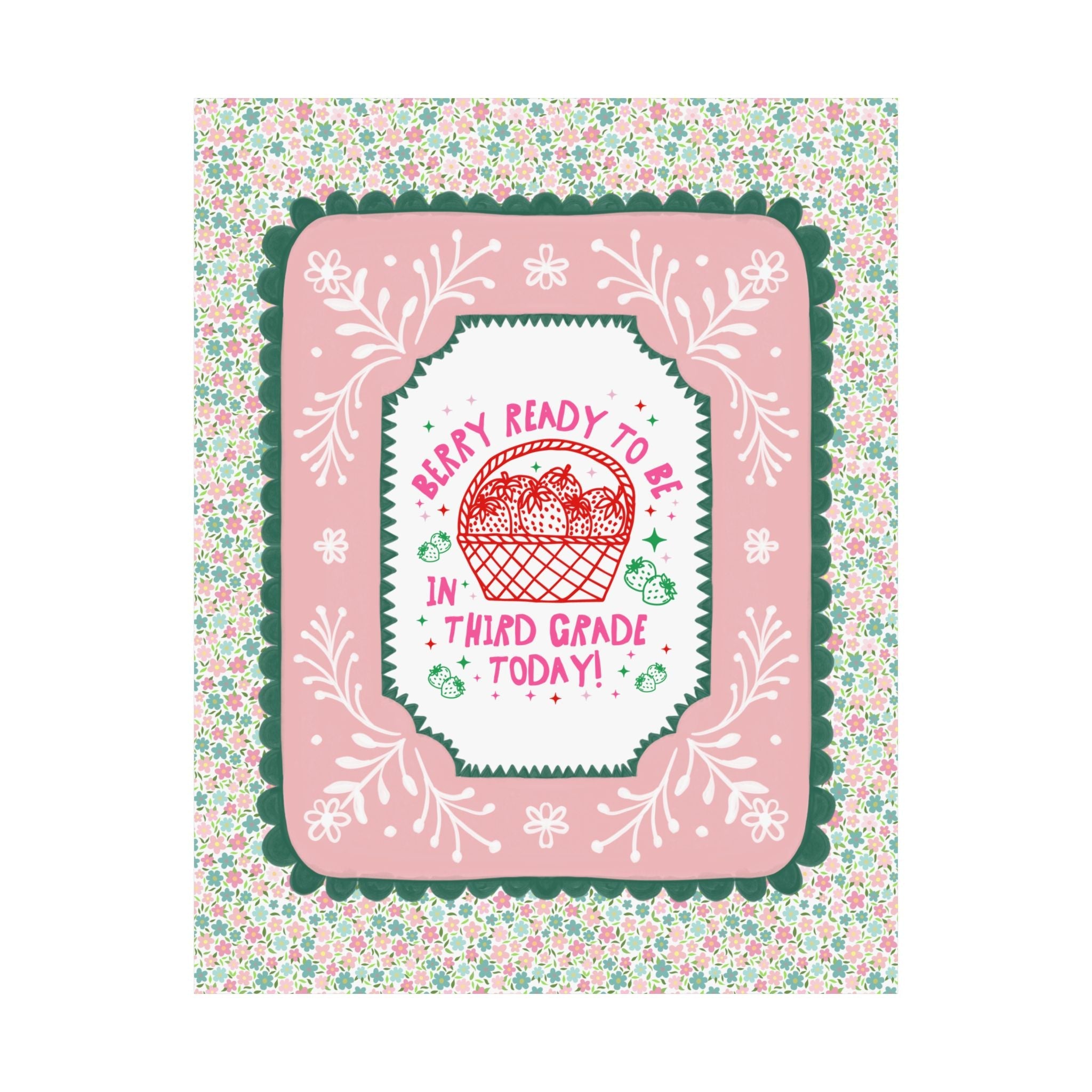 Third Grade Teacher Strawberry Basket Poster Print, Back to School: Berry Ready, Colorful 90s Aesthetic Matching Teacher Wall Decor, New School Year - Opal and June