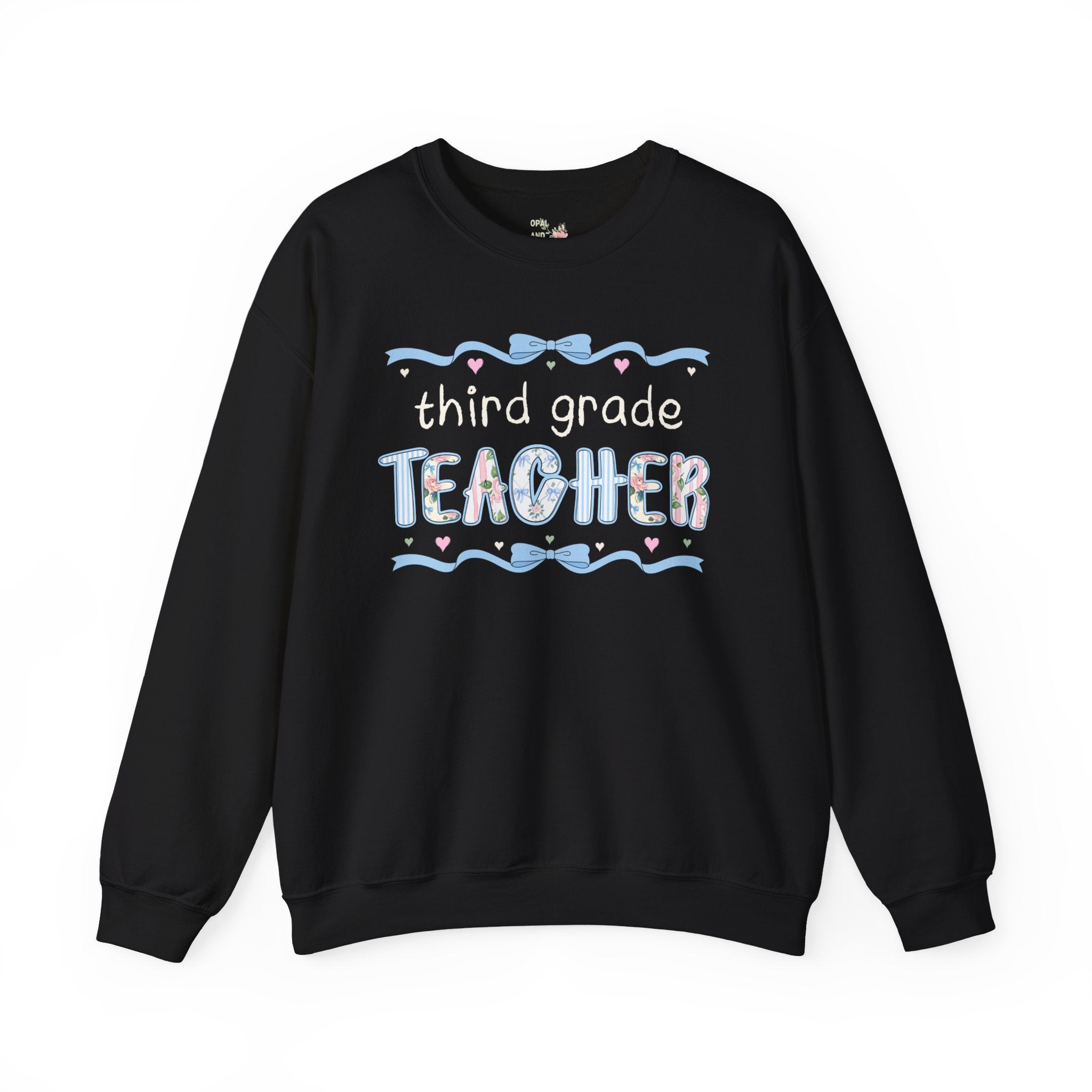 Third Grade Teacher Sweatshirt, Back to School, Cute First Day of School Teacher Shirt with Bow, Boho 90s Aesthetic Teacher Team Crewneck - Opal and June