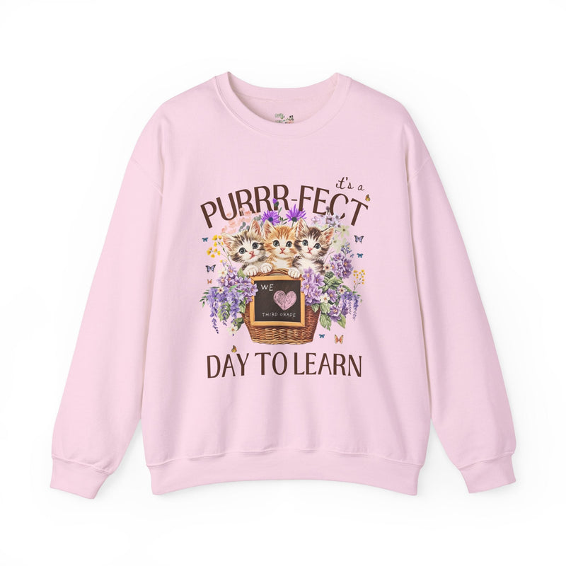 Third Grade Teacher Sweatshirt, Cat Mom Teachers: Purrr - fect Day to Learn, Cottagecore 90s Throwback Colorful Maximalist Animal Lover Shirt - Opal and June