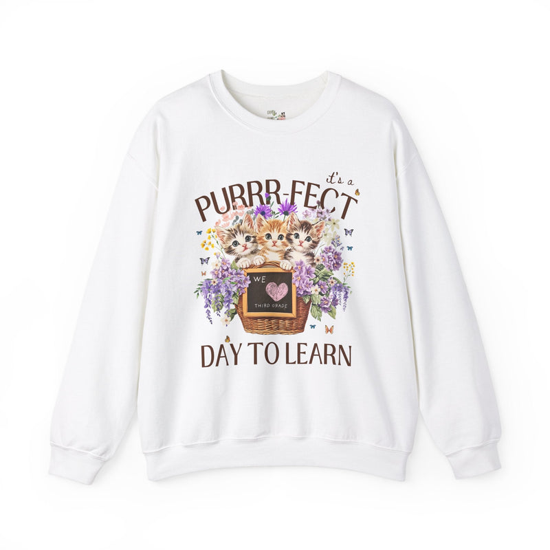 Third Grade Teacher Sweatshirt, Cat Mom Teachers: Purrr - fect Day to Learn, Cottagecore 90s Throwback Colorful Maximalist Animal Lover Shirt - Opal and June