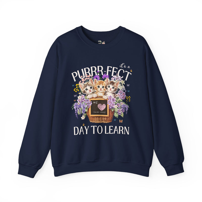 Third Grade Teacher Sweatshirt, Cat Mom Teachers: Purrr - fect Day to Learn, Cottagecore 90s Throwback Colorful Maximalist Animal Lover Shirt - Opal and June