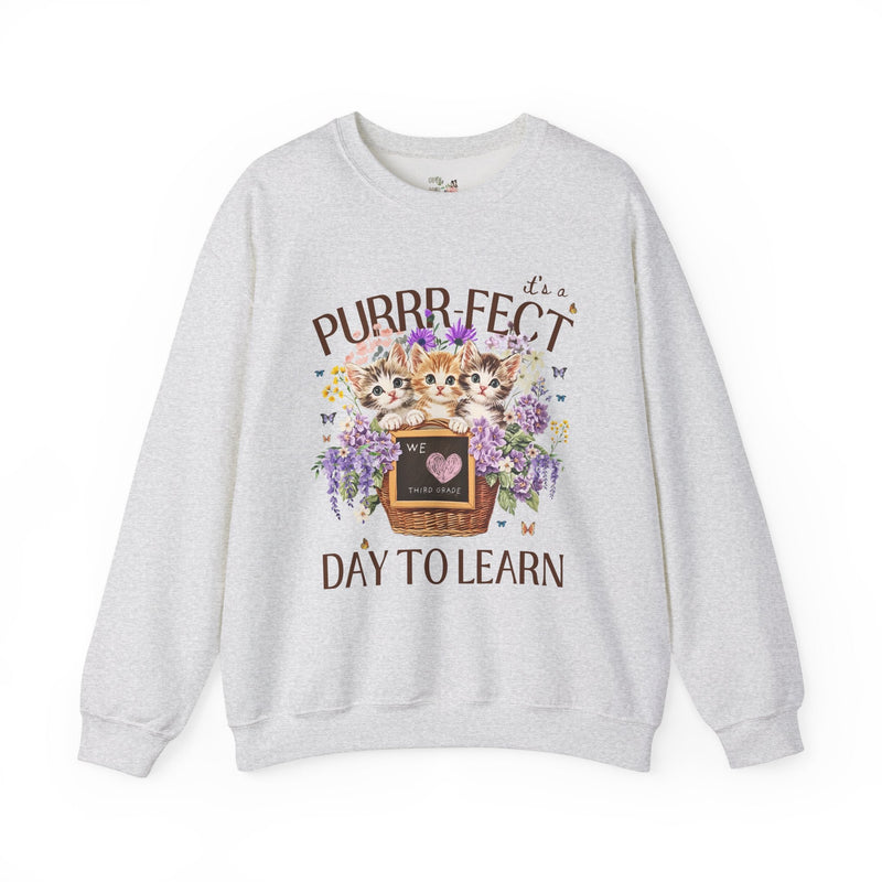 Third Grade Teacher Sweatshirt, Cat Mom Teachers: Purrr - fect Day to Learn, Cottagecore 90s Throwback Colorful Maximalist Animal Lover Shirt - Opal and June