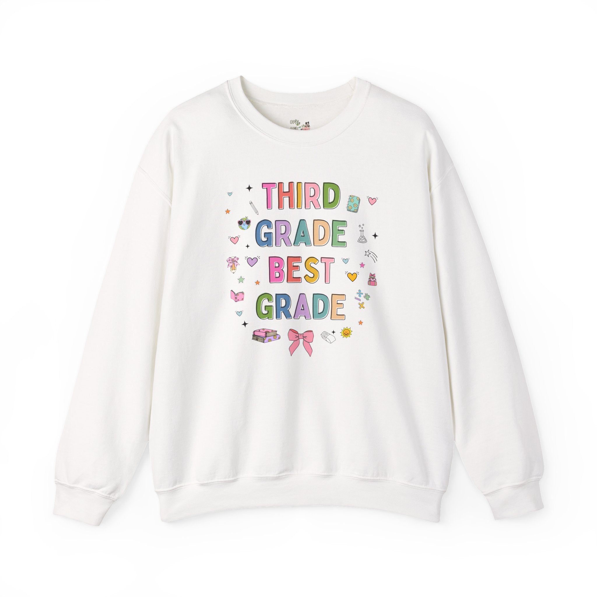Third Grade Teacher Sweatshirt, Cute 90s Aesthetic Doodles, Colorful Matching Teacher Crewneck for Third Grade Crew, New Teacher Present - Opal and June