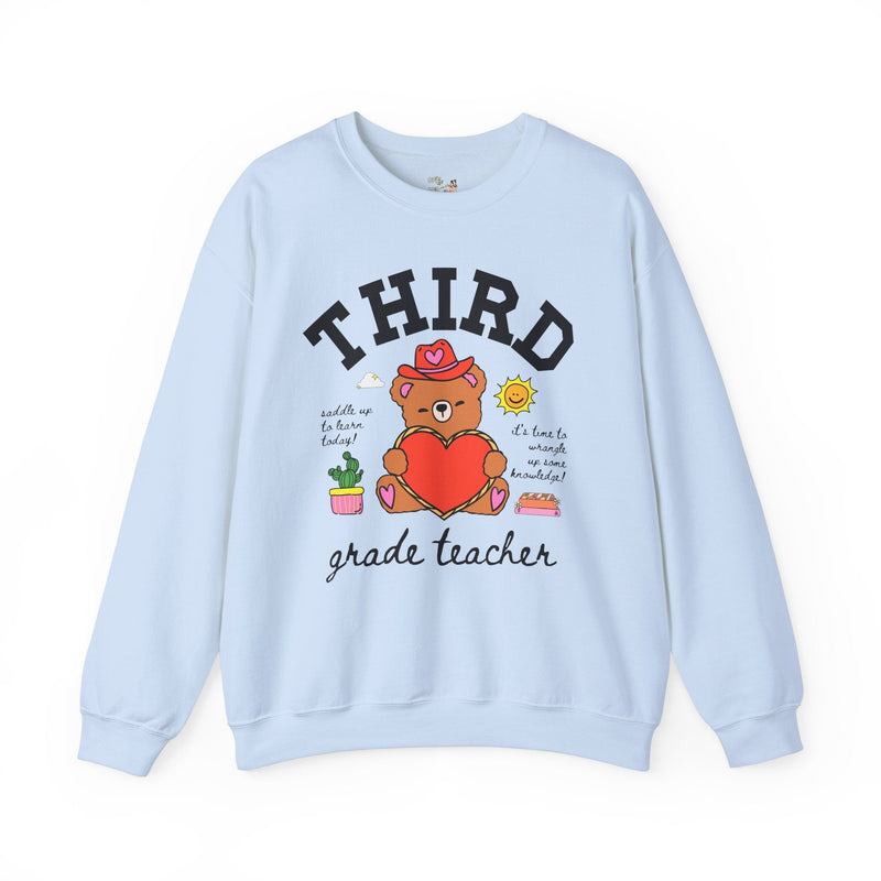 Third Grade Teacher Sweatshirt, Cute Cottagecore Western Bear, Funny Saying Elementary School Third Grade Matching Teacher Gift, 90s Vibe - Opal and June