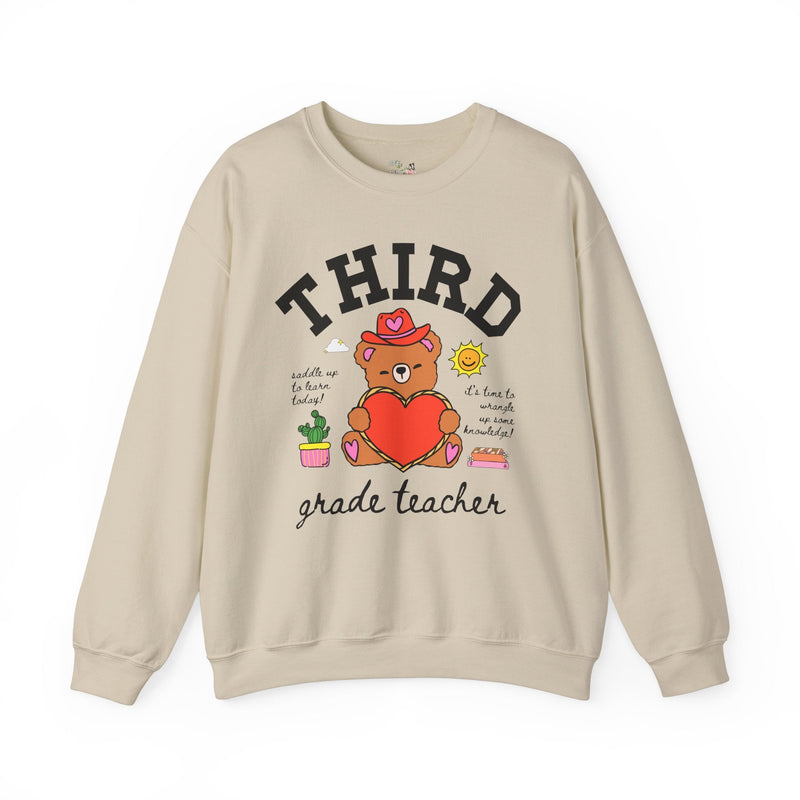 Third Grade Teacher Sweatshirt, Cute Cottagecore Western Bear, Funny Saying Elementary School Third Grade Matching Teacher Gift, 90s Vibe - Opal and June