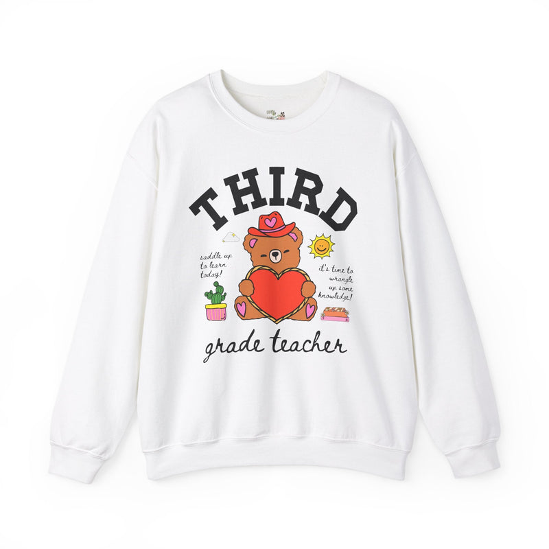 Third Grade Teacher Sweatshirt, Cute Cottagecore Western Bear, Funny Saying Elementary School Third Grade Matching Teacher Gift, 90s Vibe - Opal and June