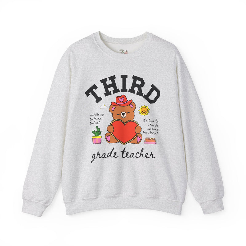 Third Grade Teacher Sweatshirt, Cute Cottagecore Western Bear, Funny Saying Elementary School Third Grade Matching Teacher Gift, 90s Vibe - Opal and June