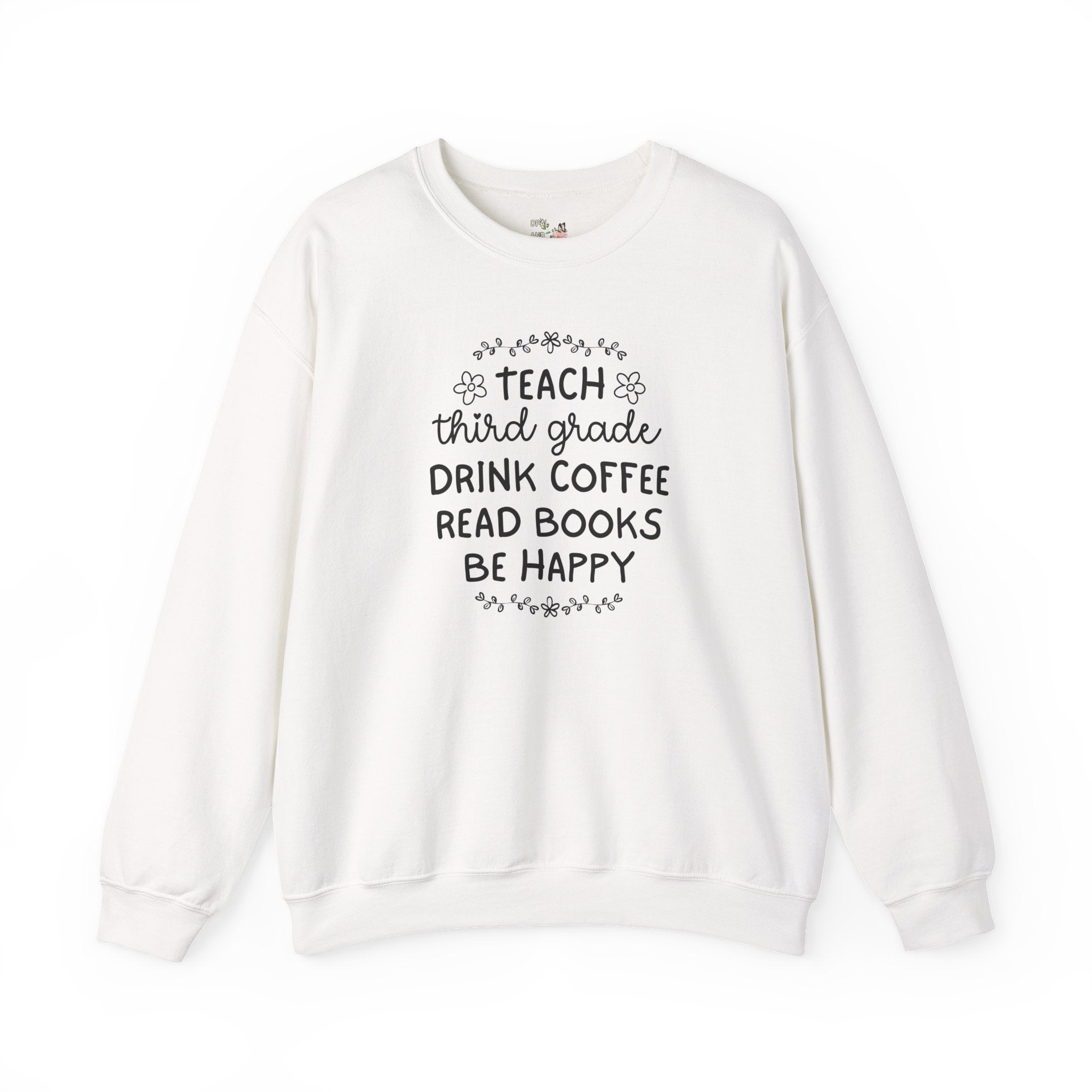 Third Grade Teacher Sweatshirt with Flowers, Cute Matching Book Lover Teacher Team Crewneck, Back to School, Coffee Lover New Teacher Gift - Opal and June