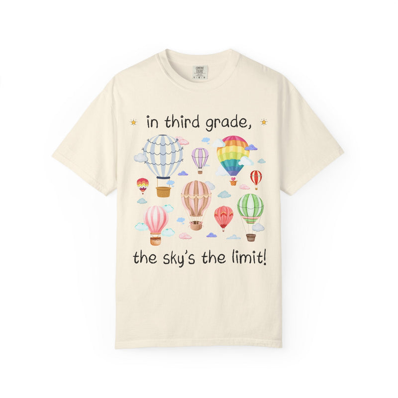 Third Grade Teacher T-Shirt with Cute Retro Hot Air Balloons, Uplifting Colorful Maximalist Back to School Matching Teacher Tee with Clouds - Opal and June