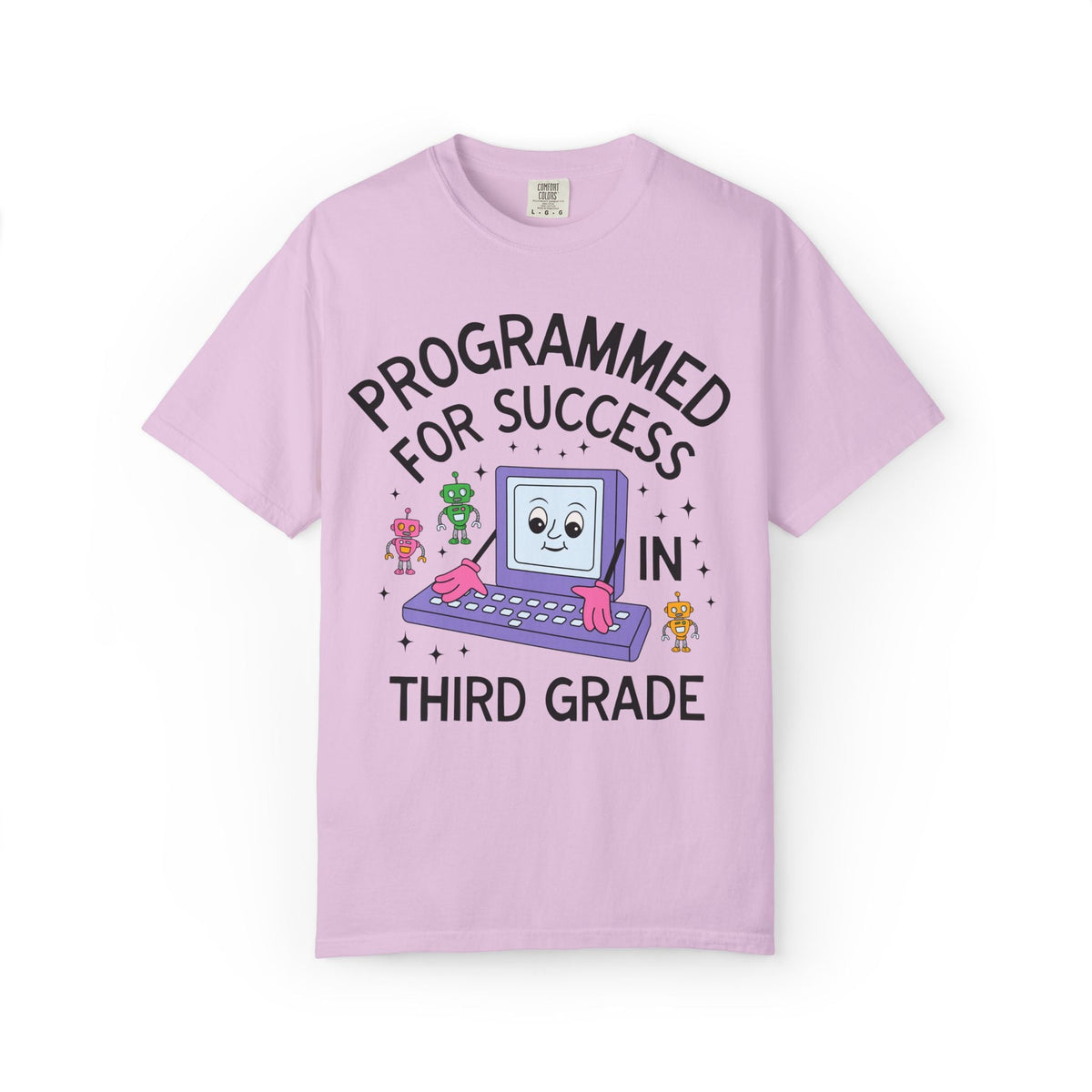 Third Grade Teacher Team T-Shirt: Programmed for Success in Third Grade, Colorful 90s Aesthetic Computer Science Tee, Back to School - Opal and June