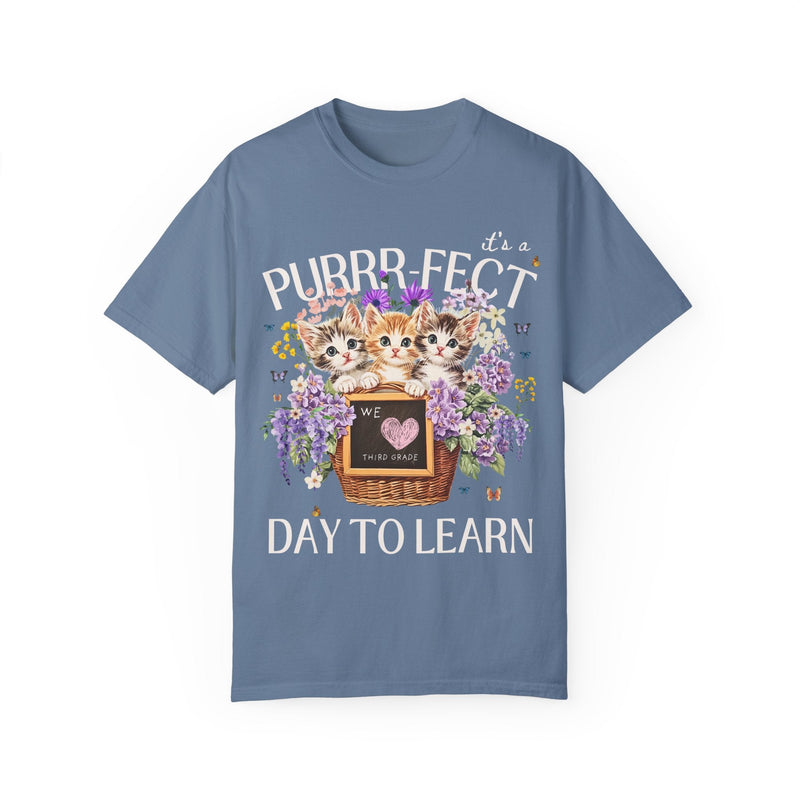 Third Grade Teacher Tee Shirt for Cat Mom Teachers: Purrr - fect Day to Learn, Cottagecore 90s Throwback Colorful Maximalist Animal Lover Tee - Opal and June