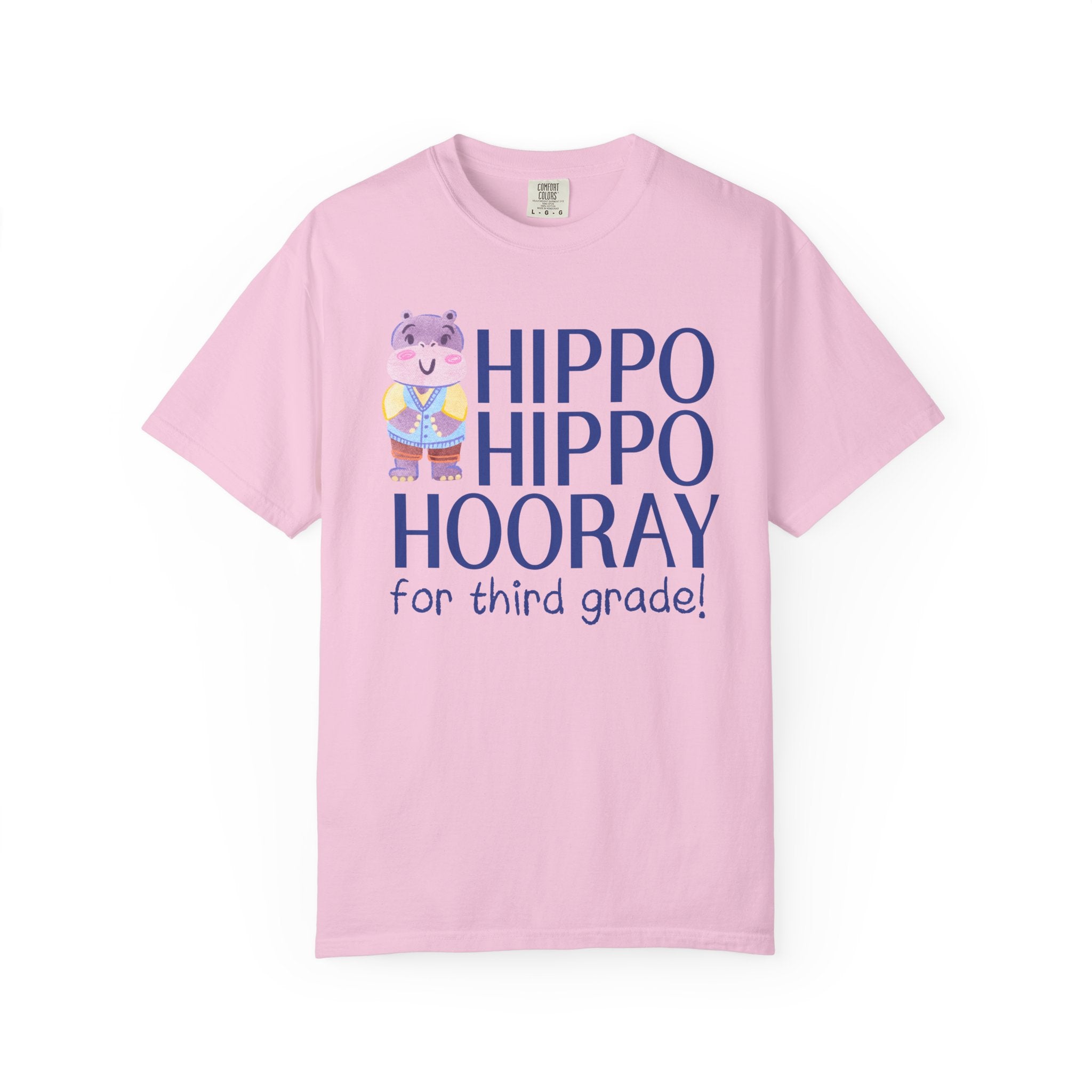 Third Grade Teacher Tee Shirt with Adorable Retro Hippo, Funny and Cute Back to School Teacher Team Shirt for Animal Lover, New Teacher Gift - Opal and June