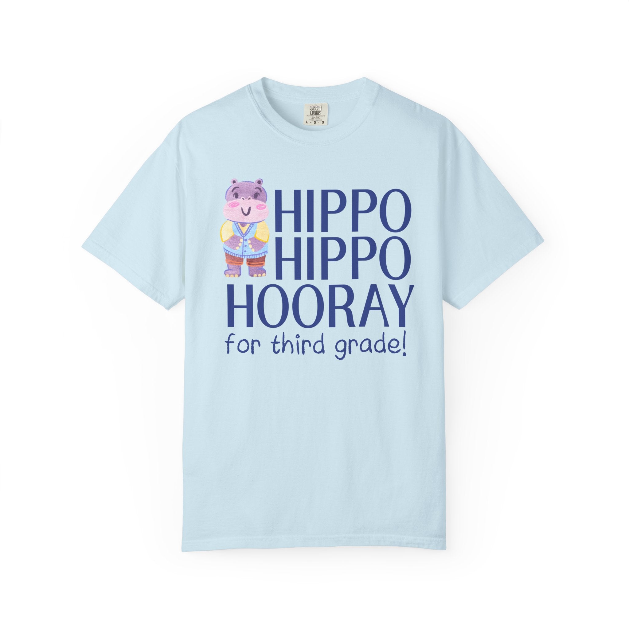 Third Grade Teacher Tee Shirt with Adorable Retro Hippo, Funny and Cute Back to School Teacher Team Shirt for Animal Lover, New Teacher Gift - Opal and June