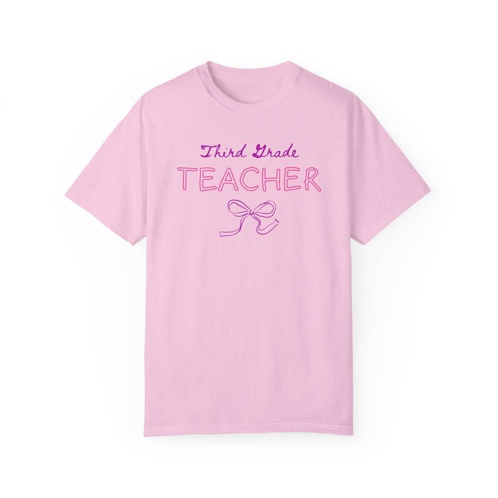 Third Grade Teacher Tee Shirt with Bow, Graduation Gift for Elementary Education Major or Cute Congratulations Present for New Teacher - Opal and June