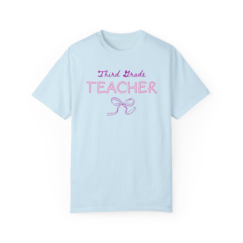 Third Grade Teacher Tee Shirt with Bow, Graduation Gift for Elementary Education Major or Cute Congratulations Present for New Teacher - Opal and June