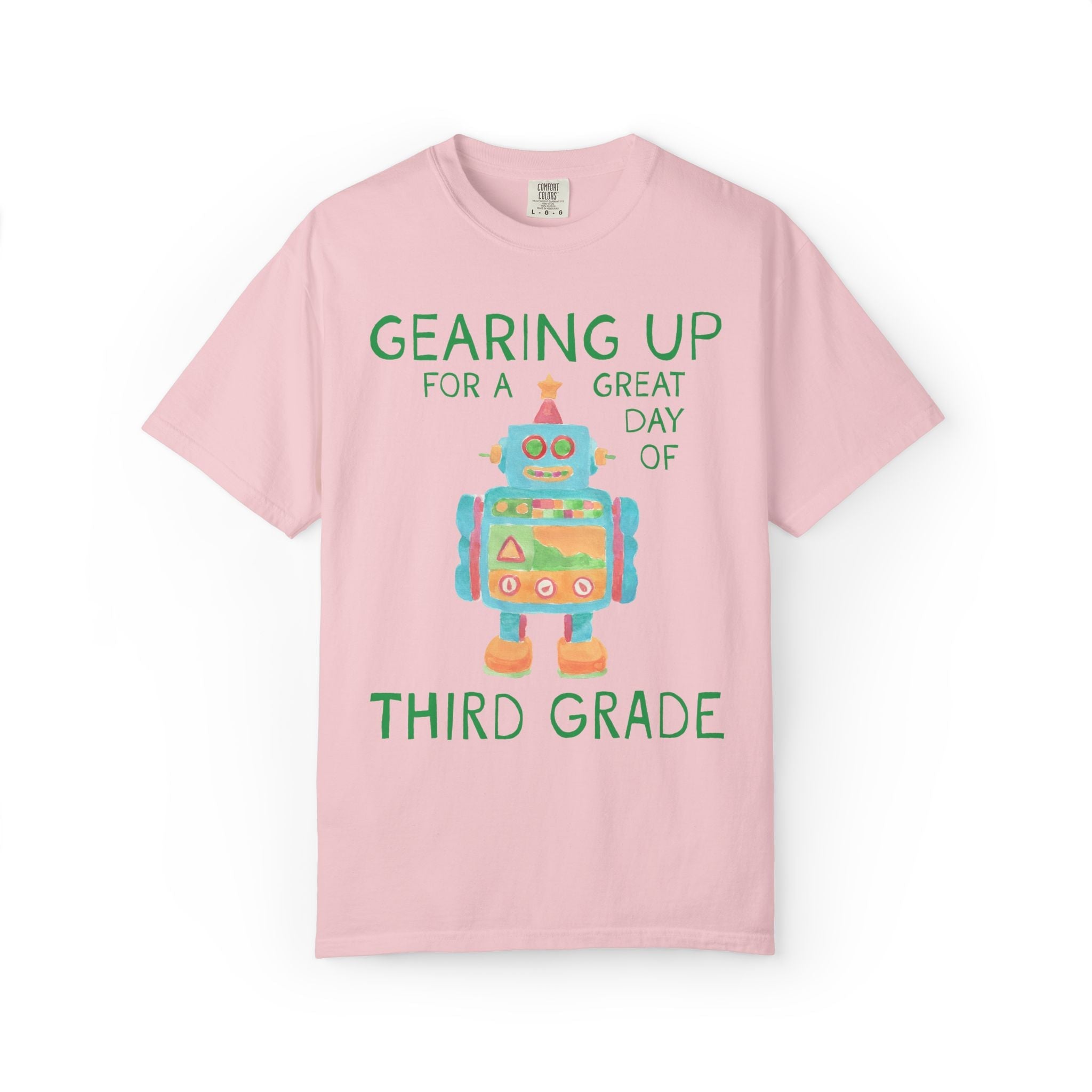 Third Grade Teacher Tee Shirt with Cute Little Robot: Gearing Up for a Great Day, Funny Science Lover Robotics Tee for New School Year - Opal and June