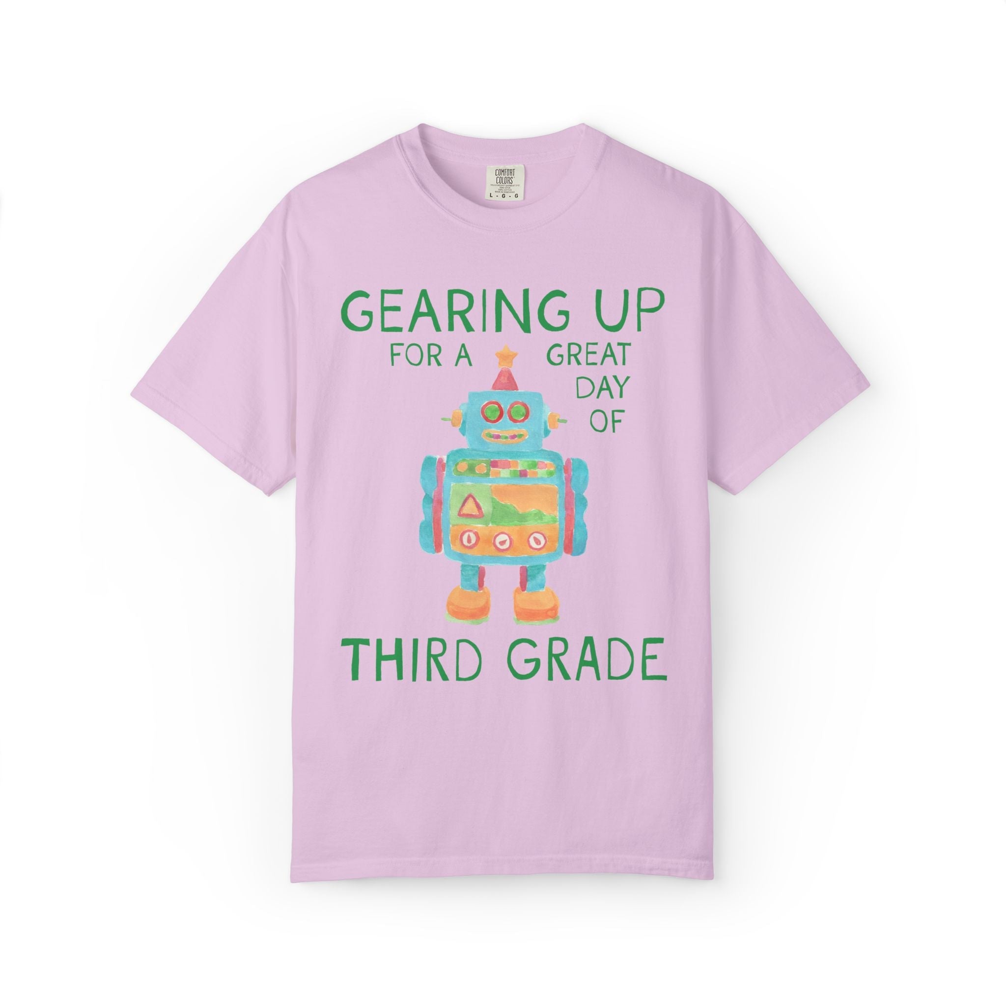 Third Grade Teacher Tee Shirt with Cute Little Robot: Gearing Up for a Great Day, Funny Science Lover Robotics Tee for New School Year - Opal and June