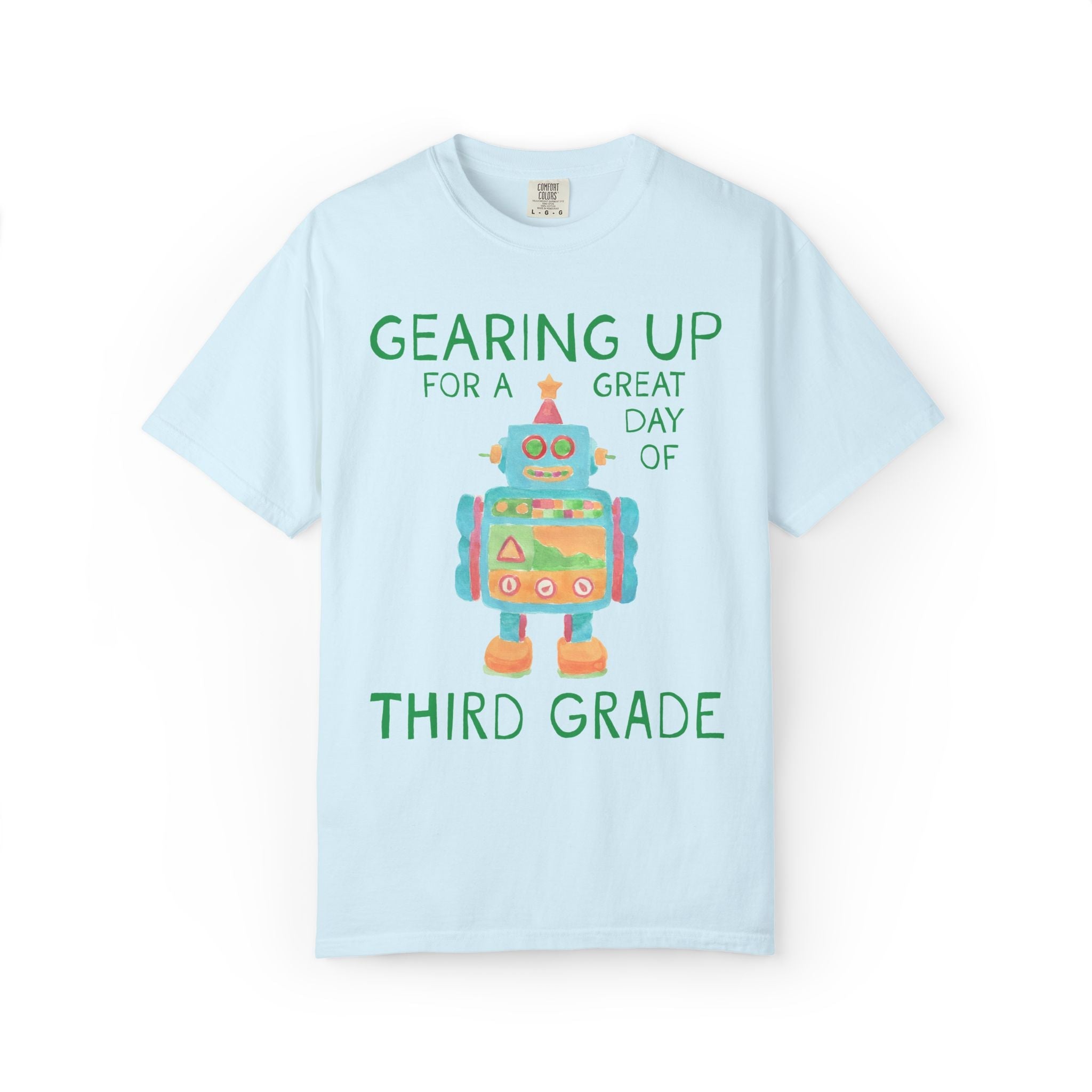 Third Grade Teacher Tee Shirt with Cute Little Robot: Gearing Up for a Great Day, Funny Science Lover Robotics Tee for New School Year - Opal and June