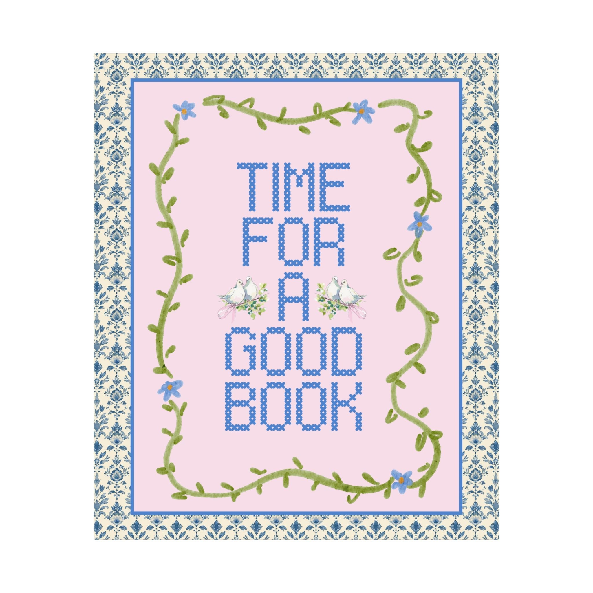 Time for a Good Book Poster Print for Library, Cute Bookish Gift for Romance Reader or Book Author, Floral Soft Girl Style Poster for Her - Opal and June