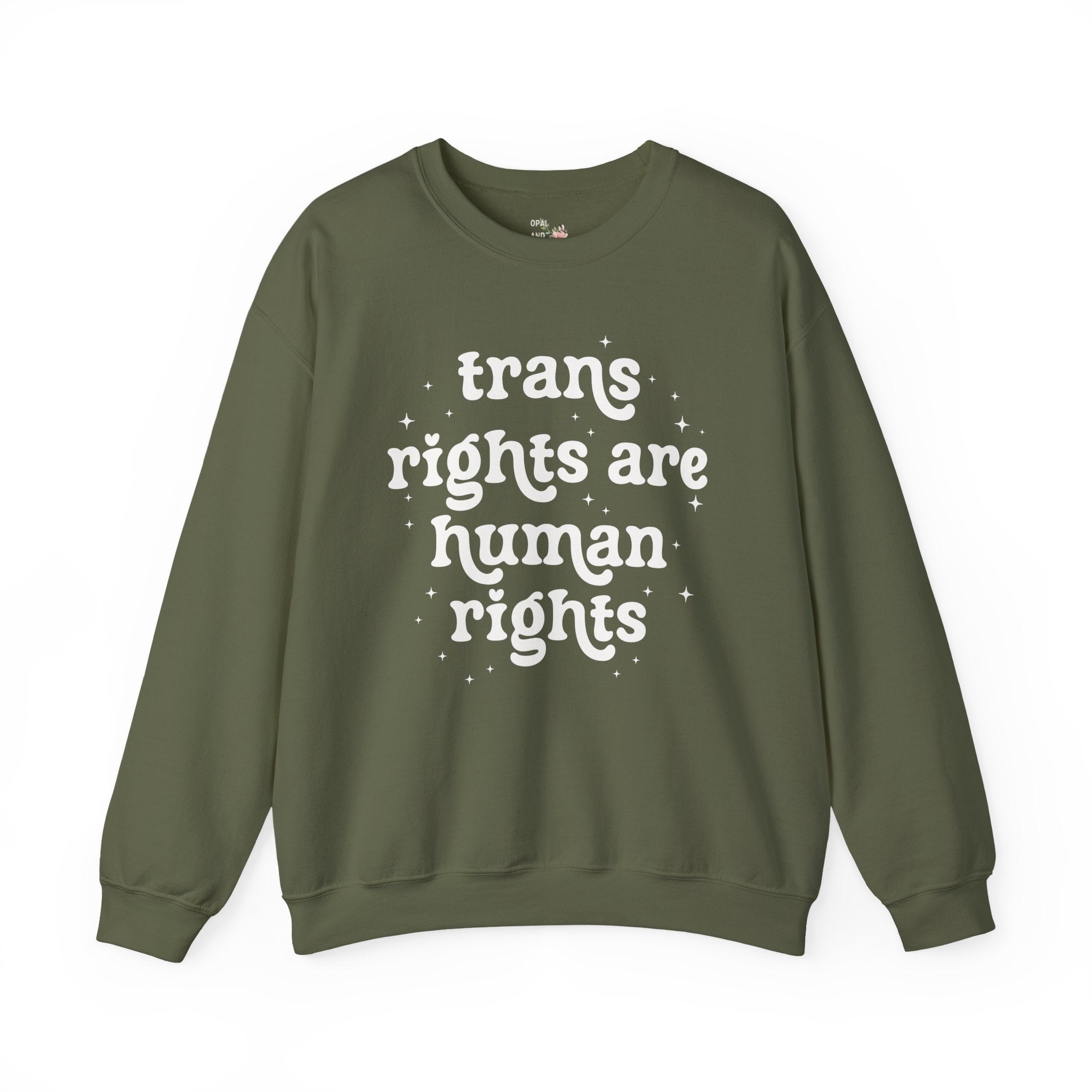 Trans Rights are Human Rights Sweatshirt with Stars, Equal Rights LGBTQ+ Crewneck, Social Justice Activism Shirt, Pride Month Trans Ally Tee - Opal and June